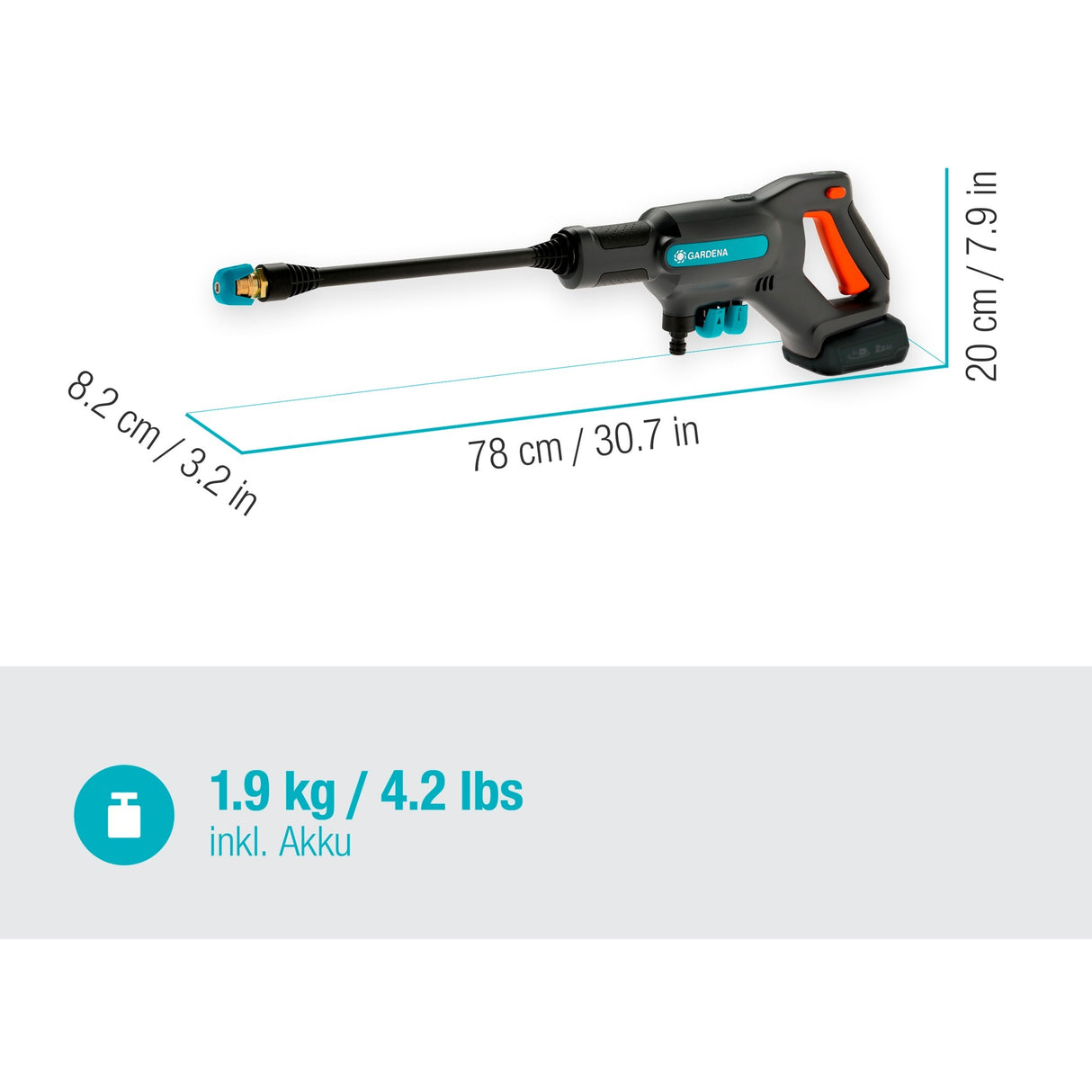 Gardena aquaclean 24 18v p4a - batteri højtryksrenser - 24 bar - inkl. batteri og oplader