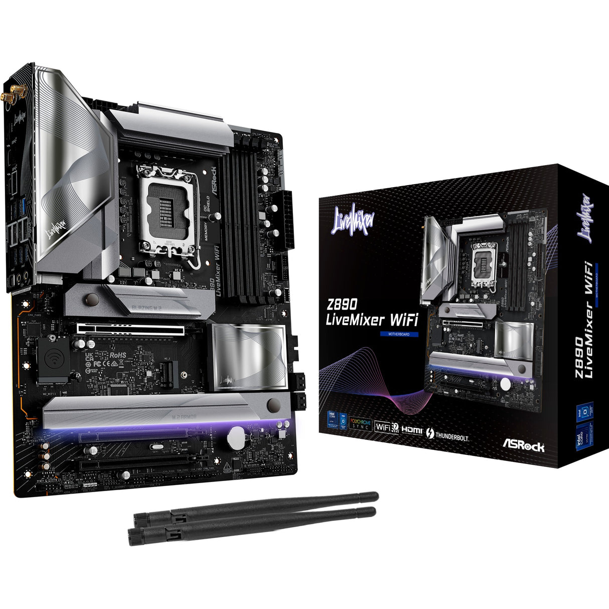 Asrock Z890 Live Mixer WiFi Socket 1851 bundkort (sort, RAID, 2,5 GB-LAN, Wi-Fi 7, BT, lyd, ATX)