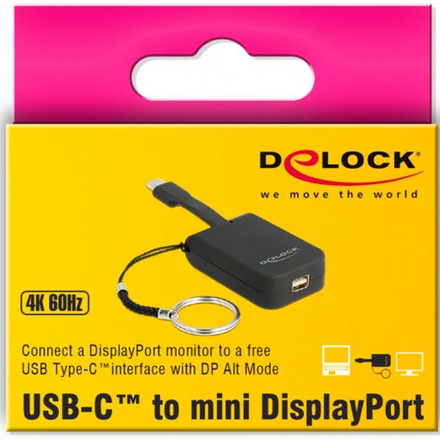 Delock USB-C > mini display port adapter nøglering (sort, 4k 60hz)