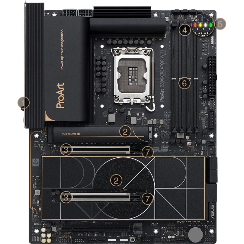 Asus ProArt Z890-Creator WiFi Socket 1851 bundkort (RAID, 2,5 GB-LAN, 10 GB-LAN, Wi-Fi 7, BT, lyd, ATX)