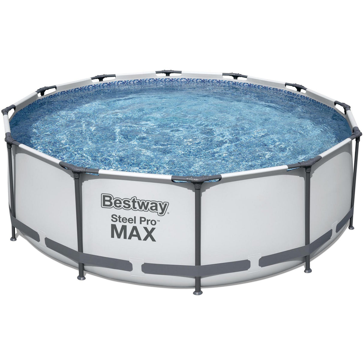 Bestway swimmingpool steel pro max sæt rundt 366x100 (lysegrå, inkl. filterpumpe (220-240v) + stige)