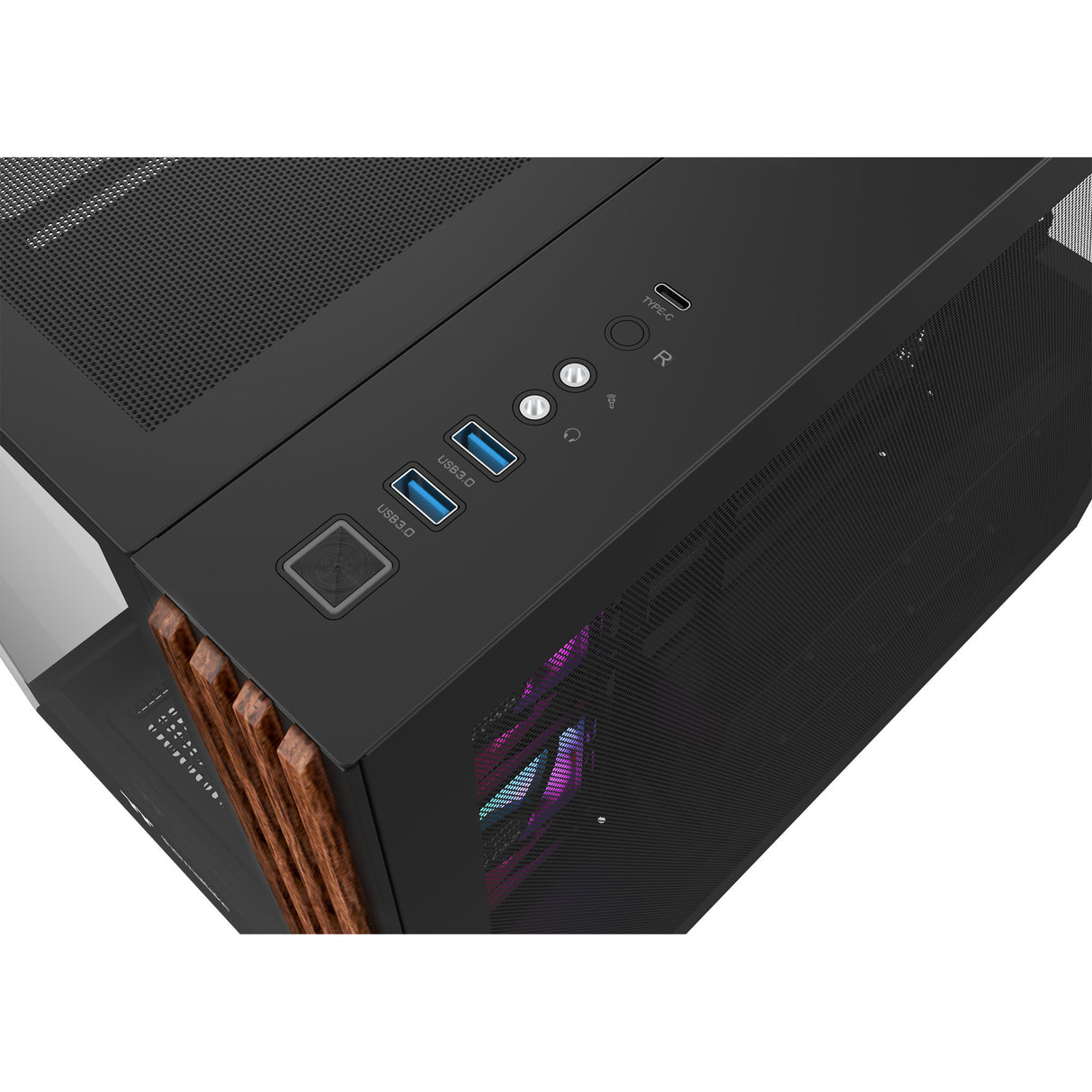 Thermaltake view 380 ws argb midi tårnhus (sort træfarve | 2x USB-A | 1x USB-C | RGB | hærdet glas)