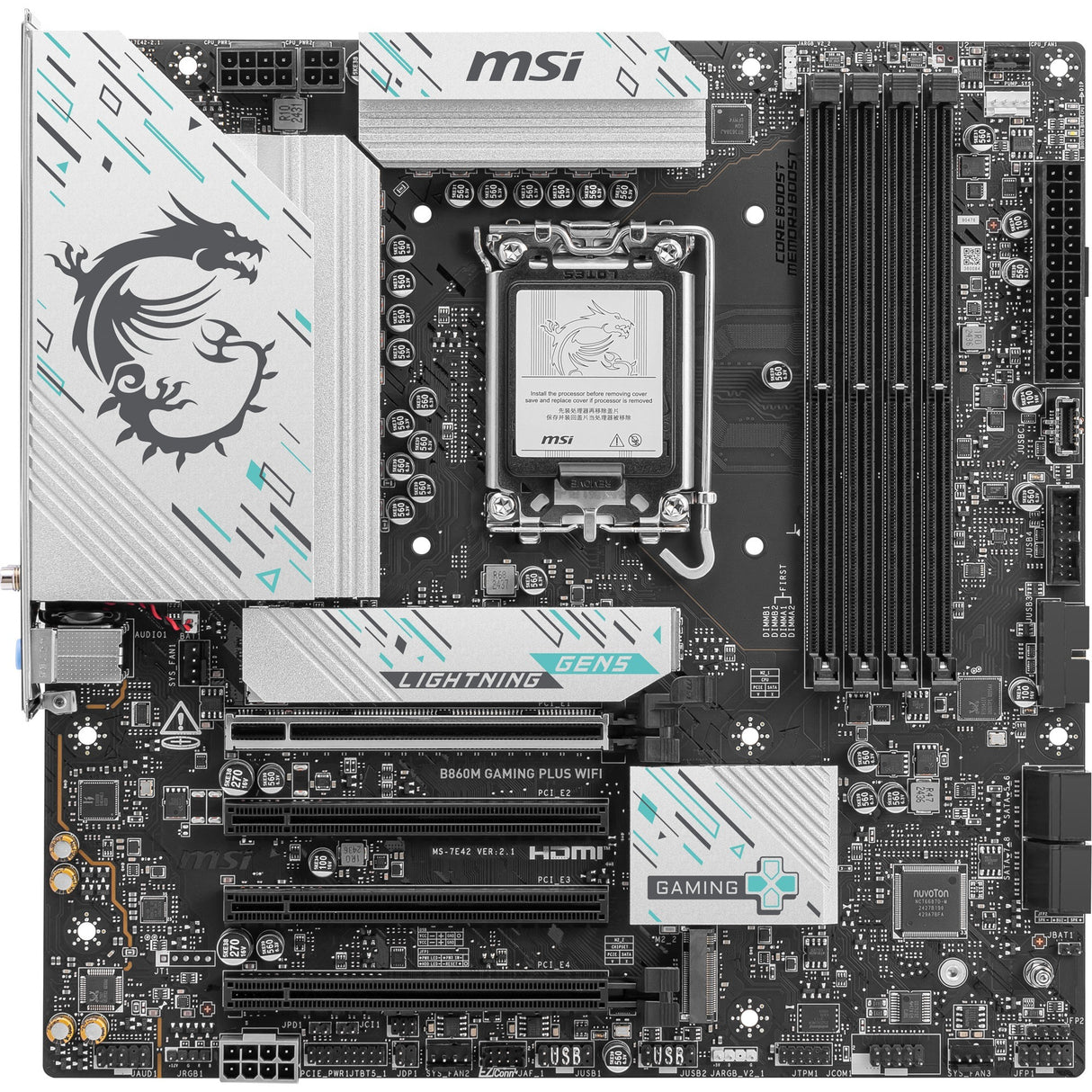 MSI B860M Gaming Plus WiFi Socket 1851 bundkort (RAID, 5GB-LAN, WiFi 7, BT, lyd, µATX)