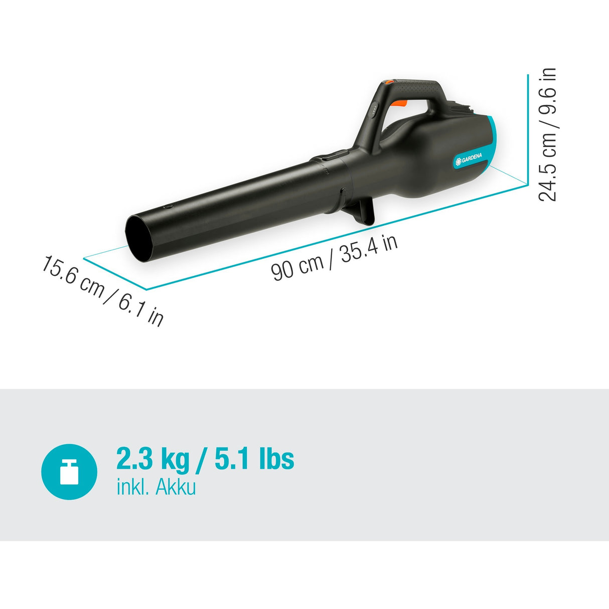 Gardena batteri løvblæser powerjet 18v p4a sæt (grå turkis, 14890-20, batteri inkluderet)