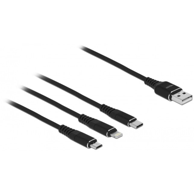 Delock USB-opladningskabel 3 i 1 til lyn, micro-USB, USB-C-kabel (sort, 1 meter)