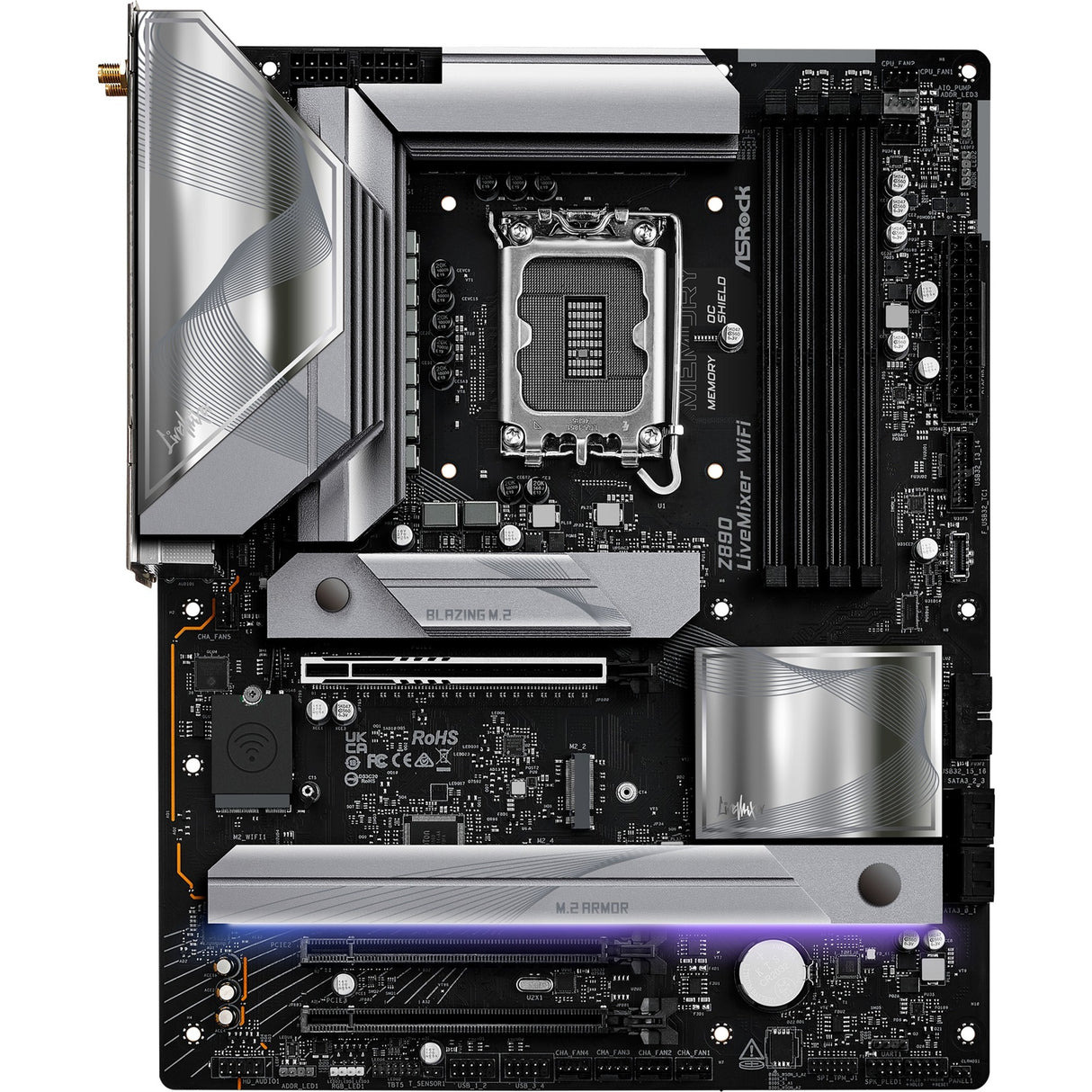 Asrock Z890 Live Mixer WiFi Socket 1851 bundkort (sort, RAID, 2,5 GB-LAN, Wi-Fi 7, BT, lyd, ATX)