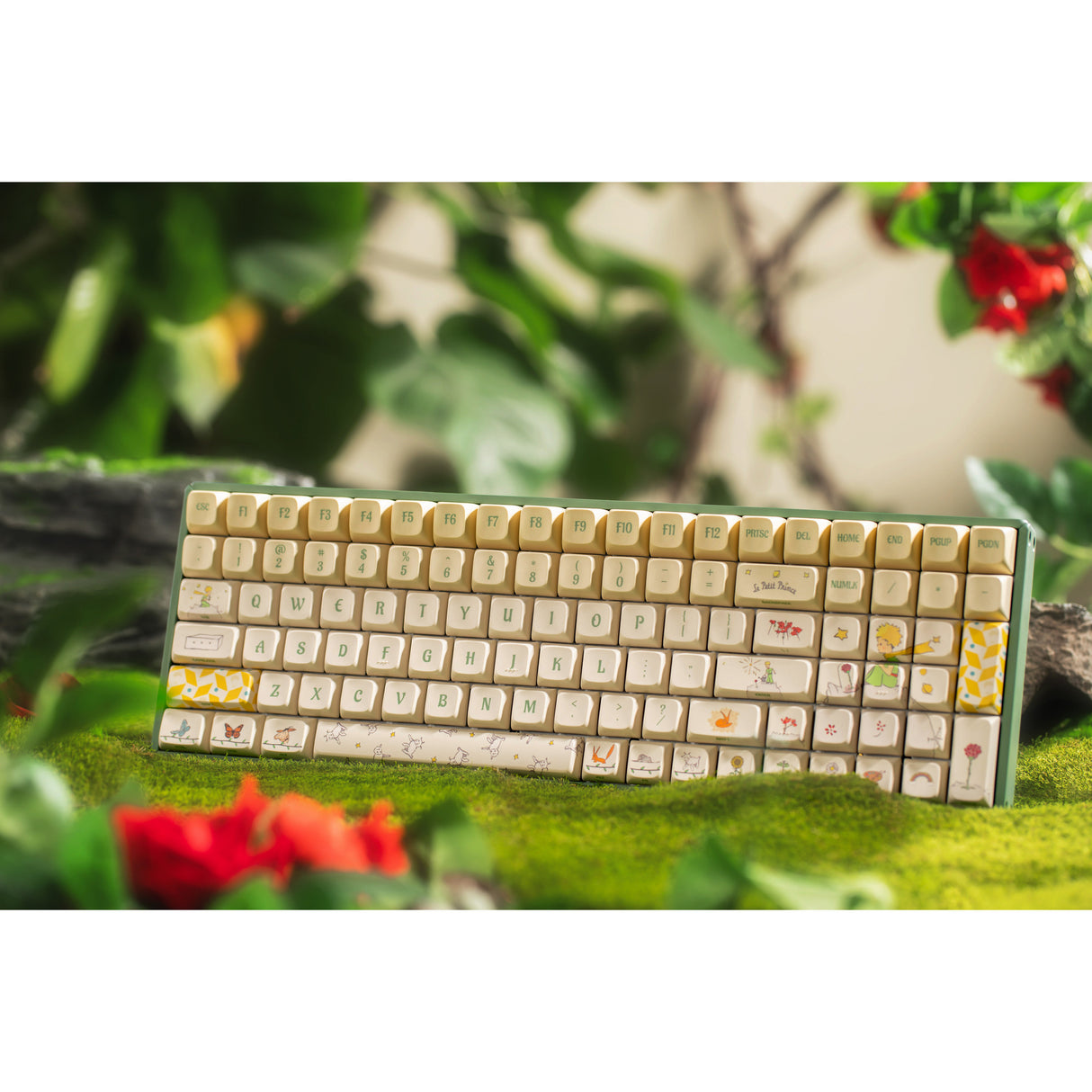 Iqunix f97 floral date rgb mekanisk gaming-tastatur (grøn, us-layout (qwerty), iqunix little prince, 96%, rgb-lysdioder, hot-swappable, pbt, 2.4ghz | bluetooth 5.1 | usb-c)