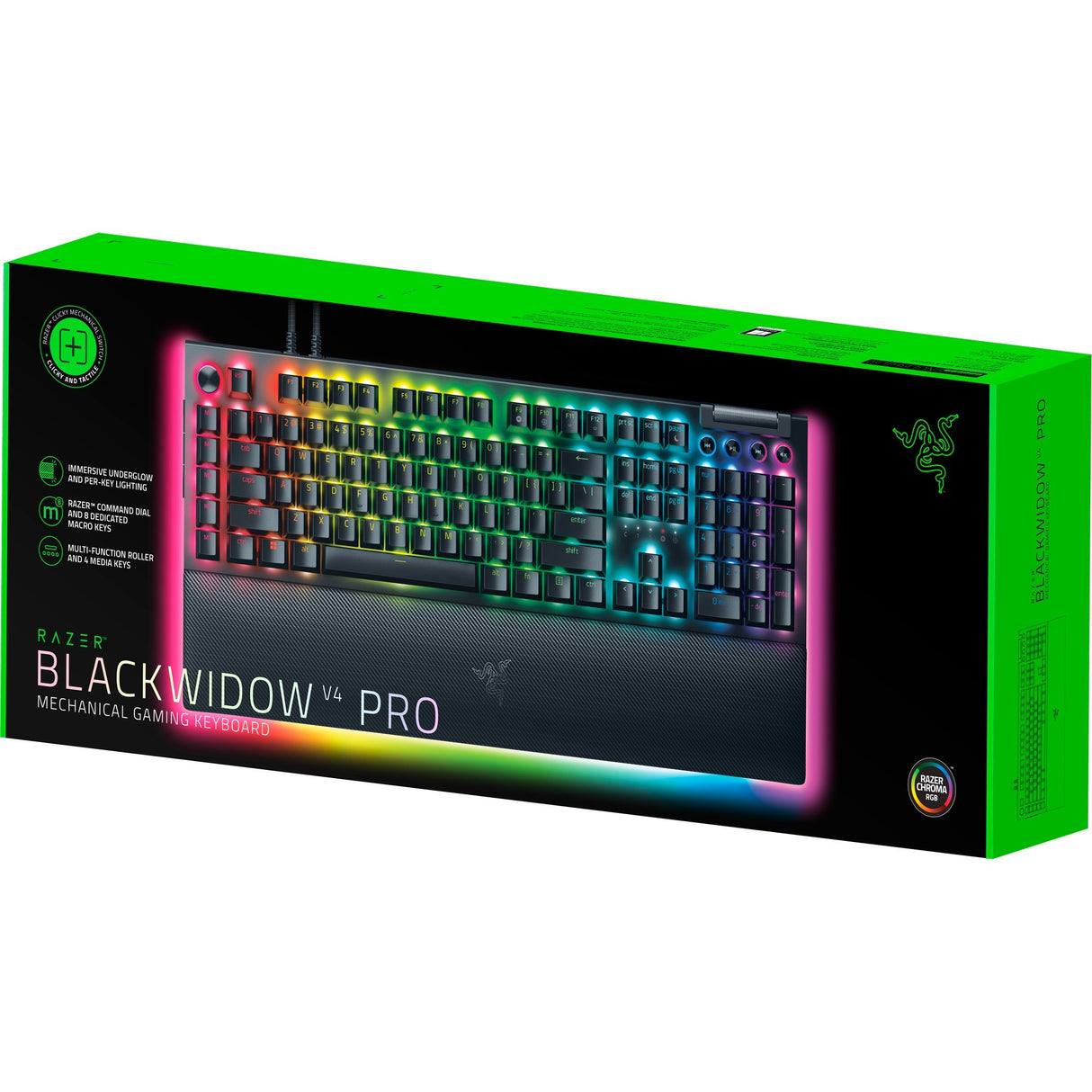 Razer blackwidow v4 pro, gaming tastatur (sort, us layout, grøn, rgb lysdioder, doubleshot abs)
