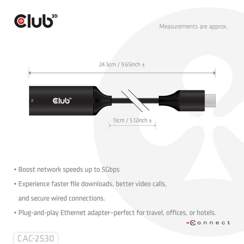 Club 3D USB-C til RJ45 5 Gbps Ethernet MF-adapter (sort)