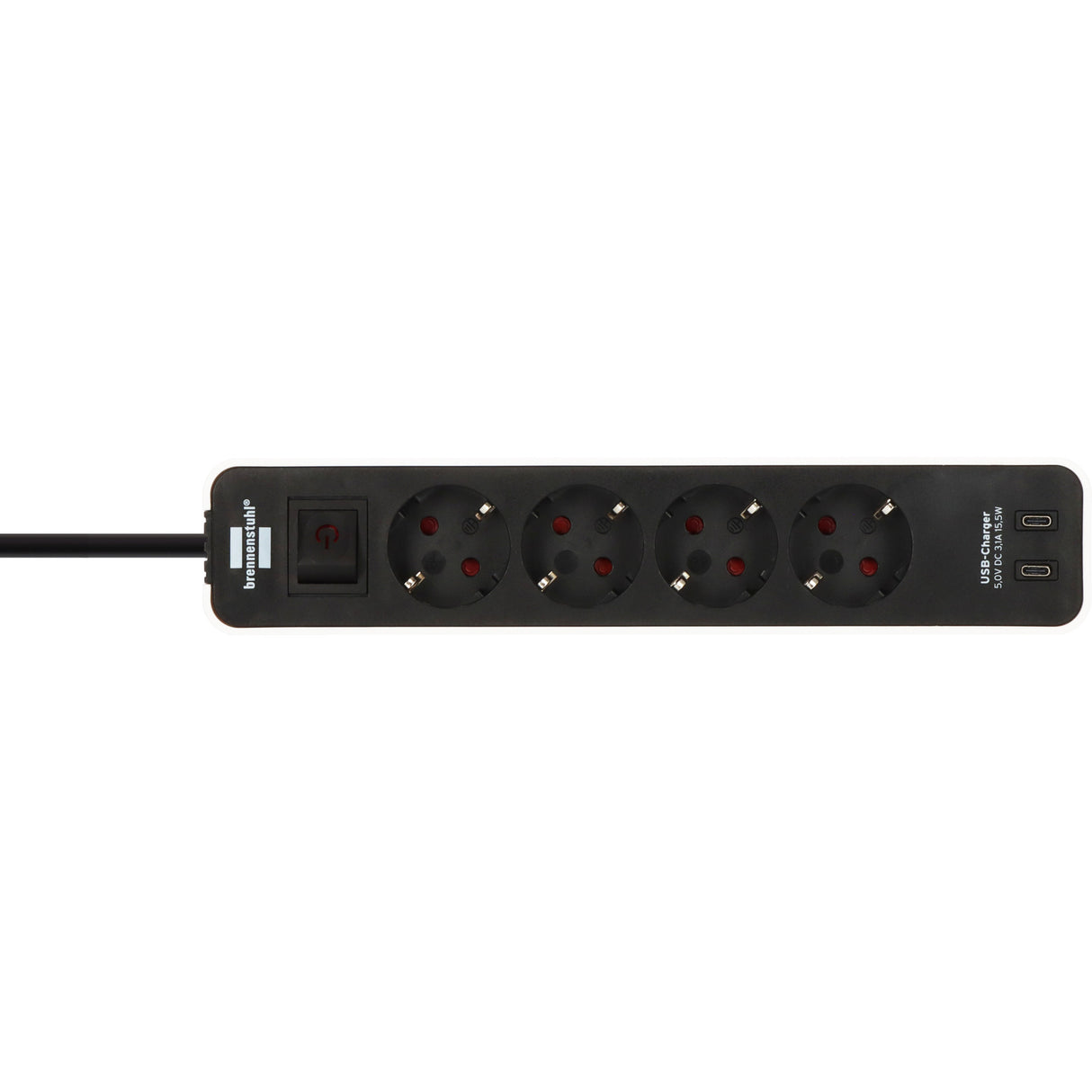 Brennerstuhl ecolor 4-vejs strømskinne med 2 USB-opladningsporte (flere strømskinne USB-C med switch og 1,5 m kabel)