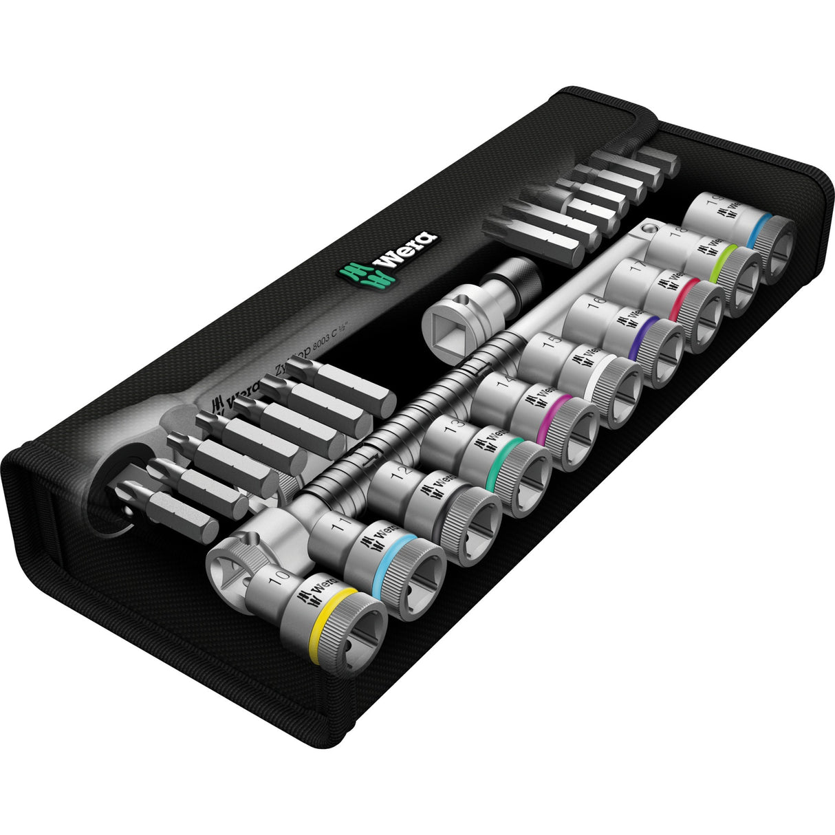 Wera 8100 sc 7 zyklop metal skraldesæt med gennemskydningsfirkant 1 2 drivværktøjssæt (28 stk.)