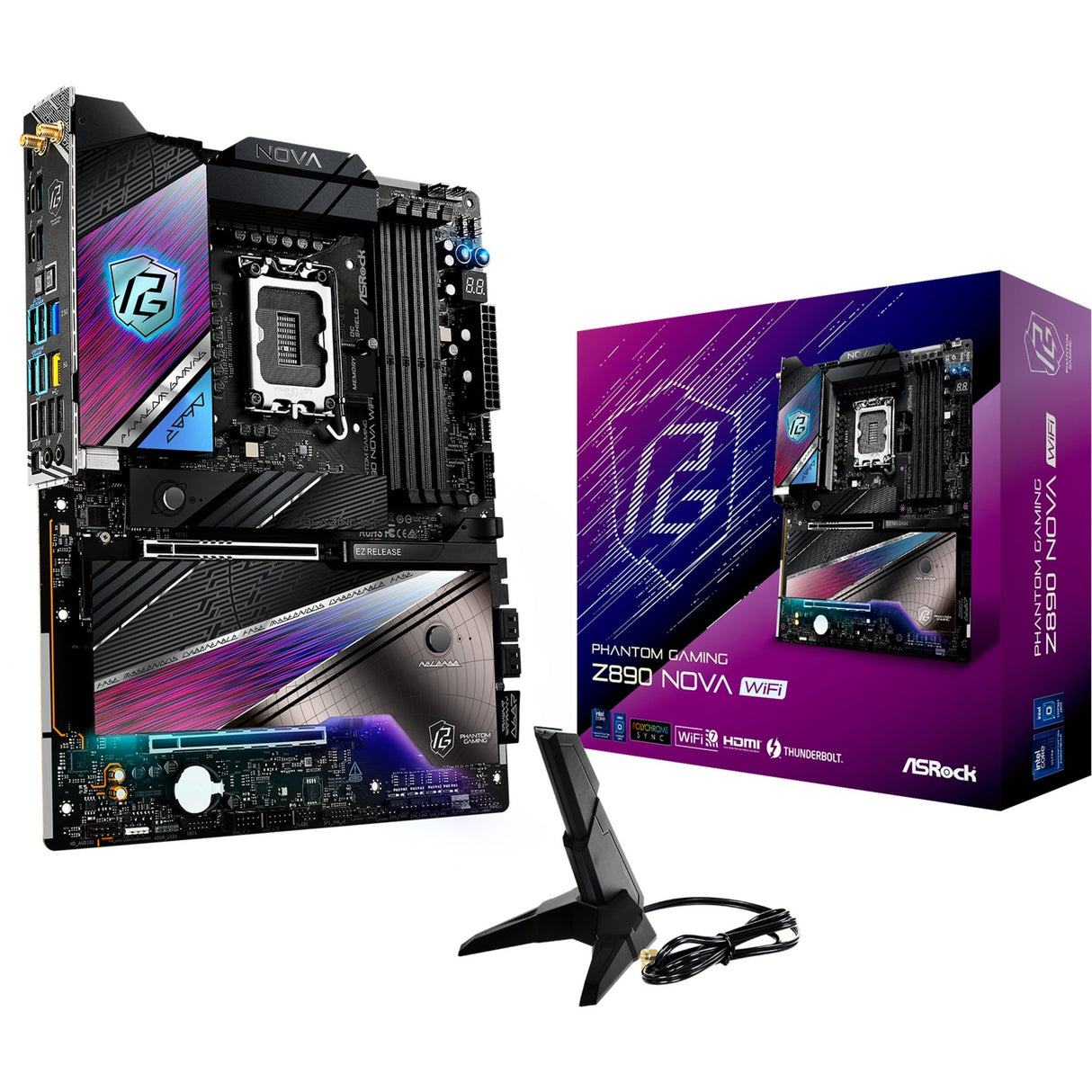 Asrock Z890 Nova WiFi Socket 1851 bundkort (sort, RAID, 5GB-LAN, 2,5GB-LAN, WiFi 7, BT, Lyd, ATX)