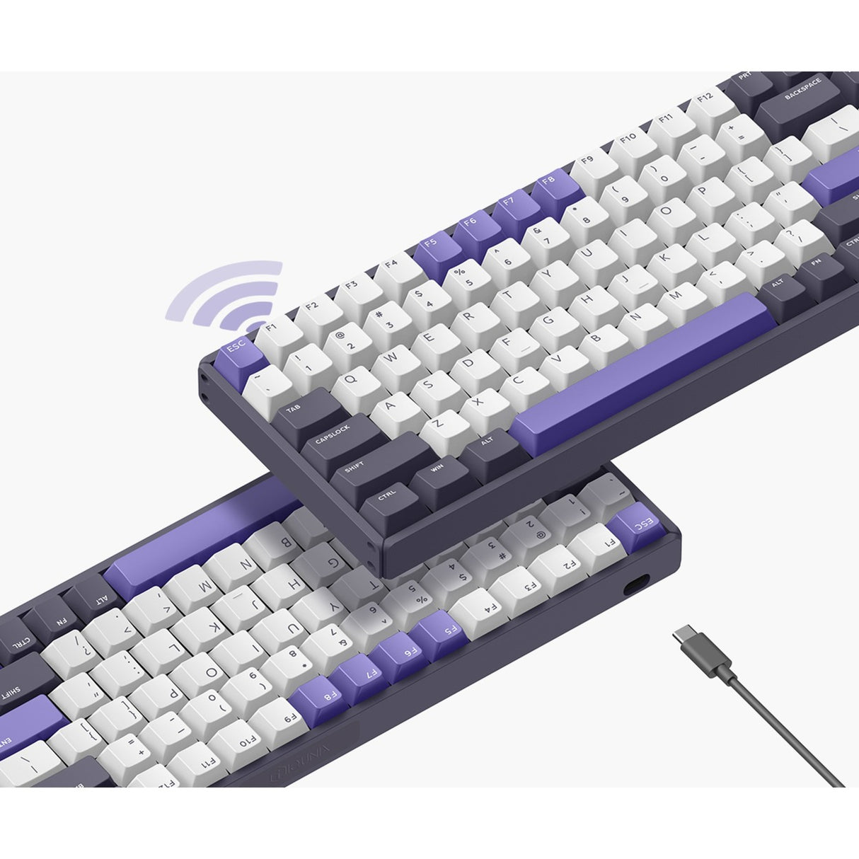 Iqunix f97 lavandin trådløst mekanisk tastatur (lavendel, us-layout (qwerty), cherry mx silent red, 96%, rgb-lysdioder, hot-swappable, pbt, 2.4ghz | bluetooth 5.1 | usb-c)