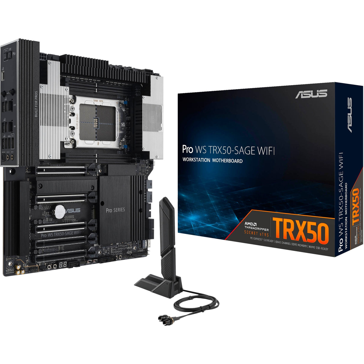 Asus pro ws trx50-sage wifi socket str5 bundkort (sort grå, raid, 10gb-lan, 2,5gb-lan, wi-fi 7, bt, lyd, ceb)