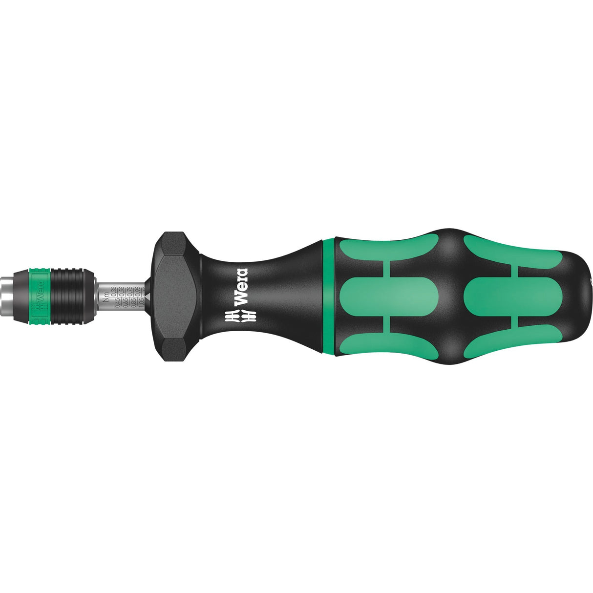 Wera serie 7400 Kraftform justerbar momentskruetrækker momentnøgle (sort grøn, 0,3 til 1,2 nm, med Rapidaptor quick-change holder)