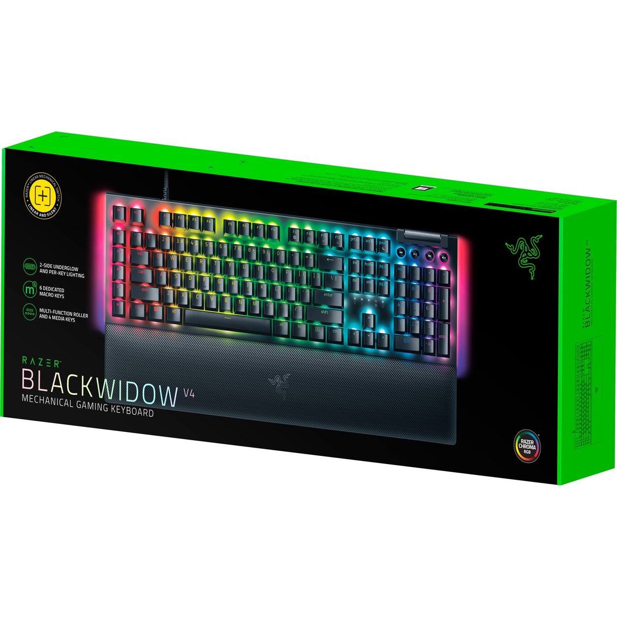Razer blackwidow v4, gaming tastatur (sort, us layout, gul, rgb lysdioder, doubleshot abs)