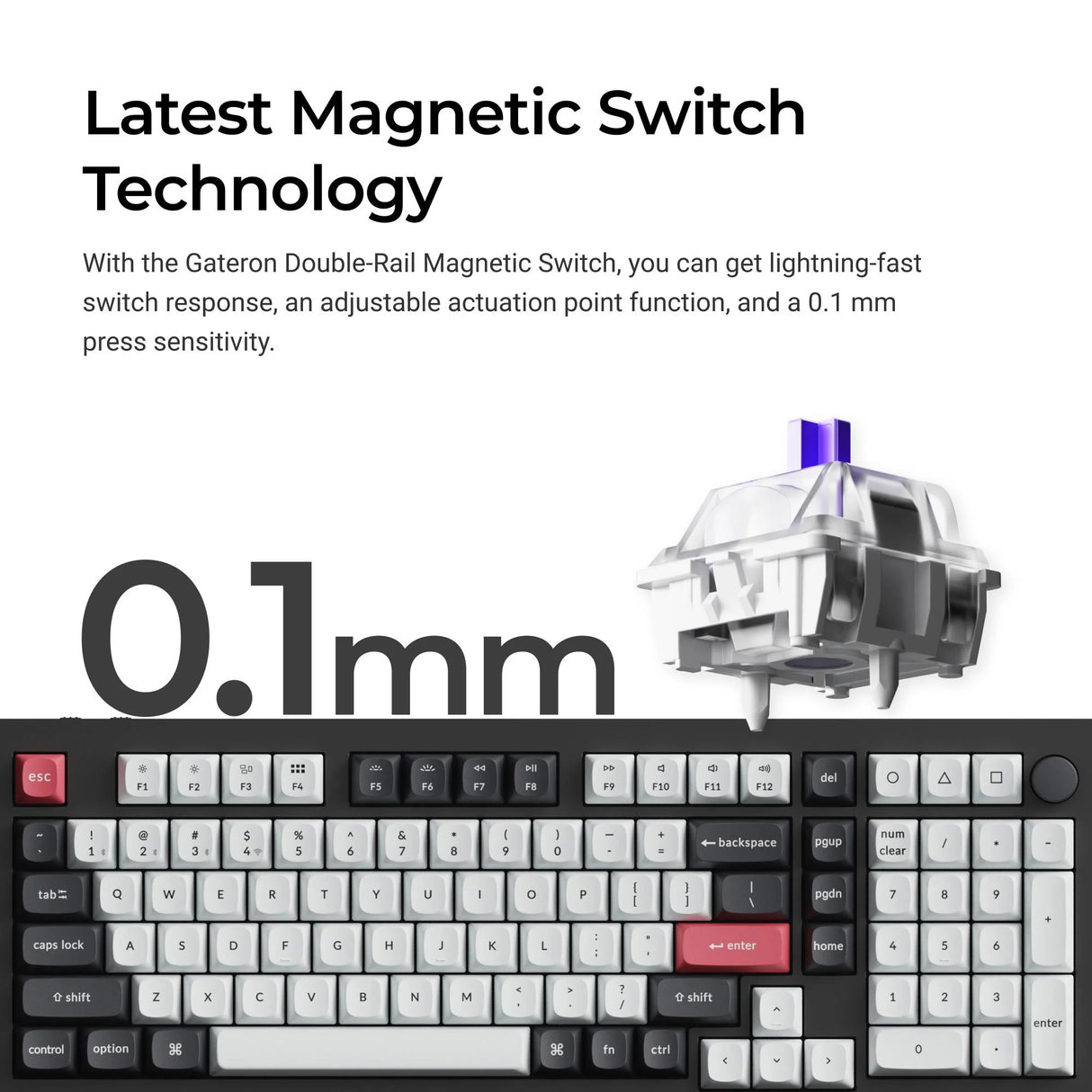 Keychron q5 he qmk trådløst brugerdefineret tastatur (hvidt, us-layout (qwerty), gateron dobbeltskinne magnetisk tåge, 96%, rgb lysdioder, osa double-shot pbt, hot swap, knop, 2.4ghz | bluetooth 5.1 | usb-c)