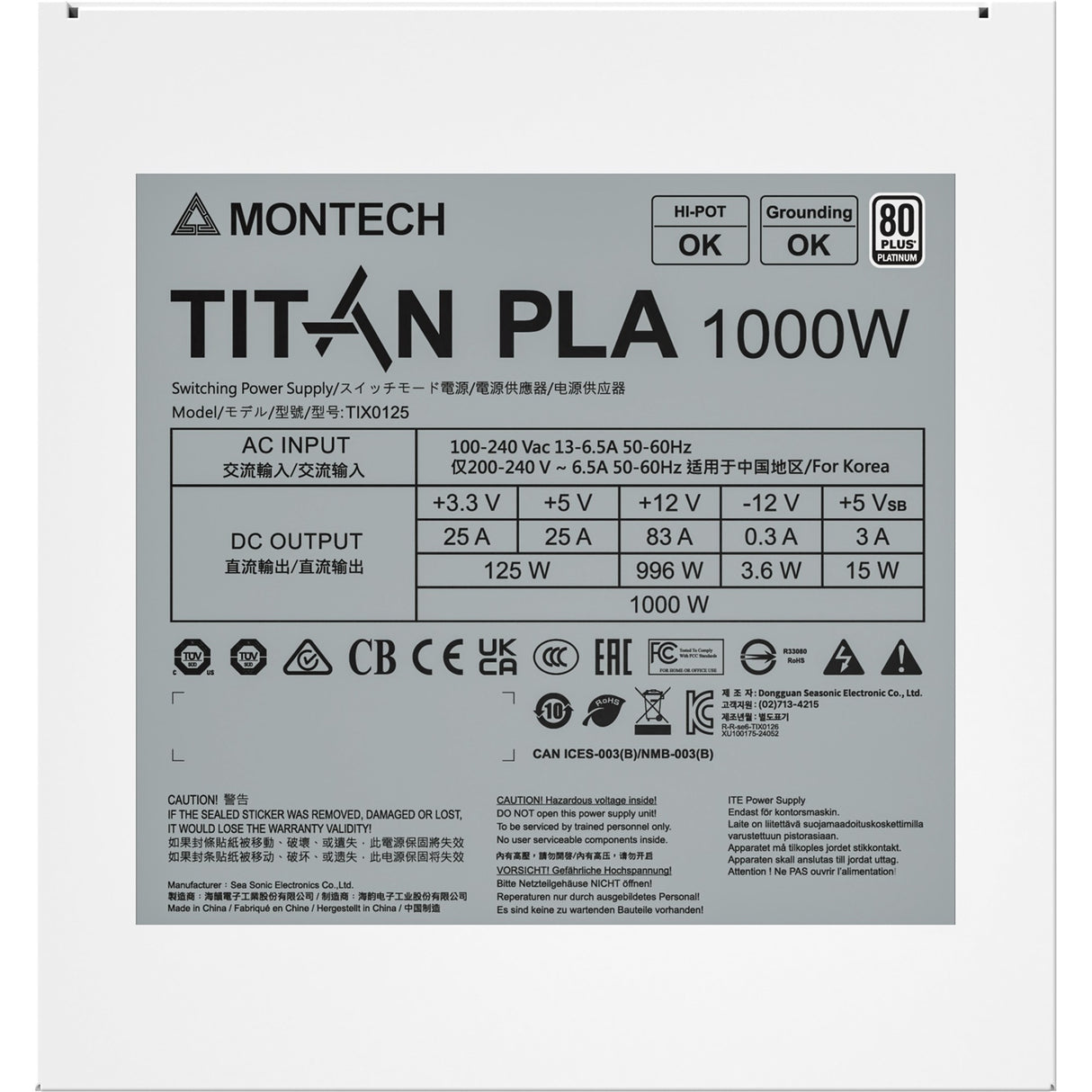Montech titan pla modulær 1000 watt strømforsyning (hvid, 2x pcie)