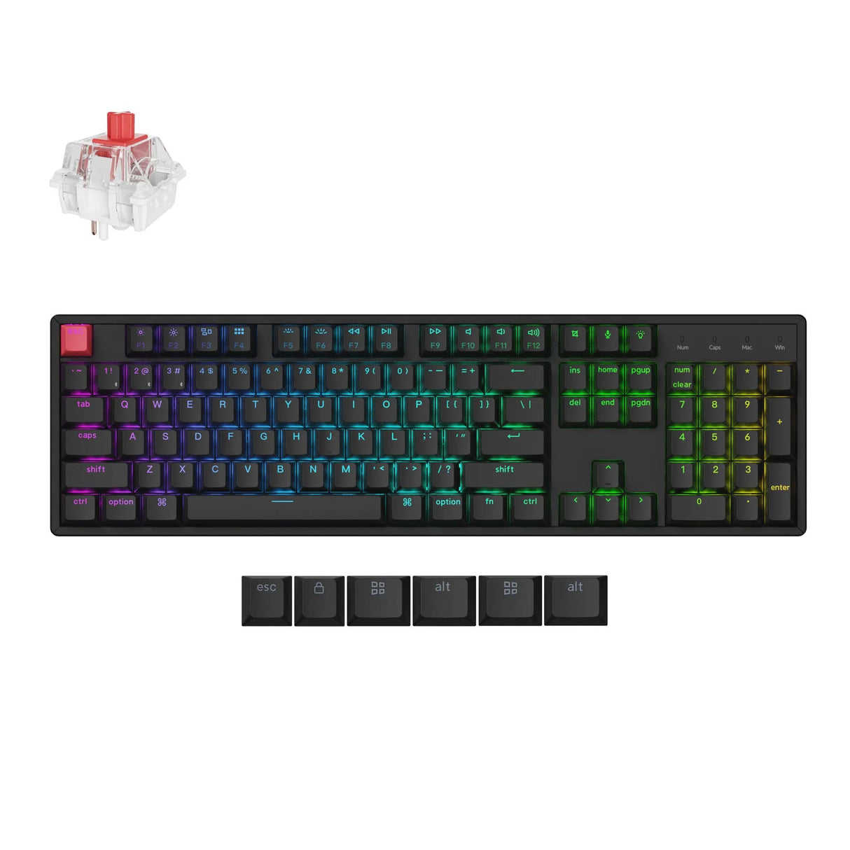 Keychron k10x-j1 rgb mekanisk tastatur (sort, us-layout (qwerty), super rød, 100%, rgb, cherry double-shot pbt keycaps, hot swap, bluetooth usb-c)