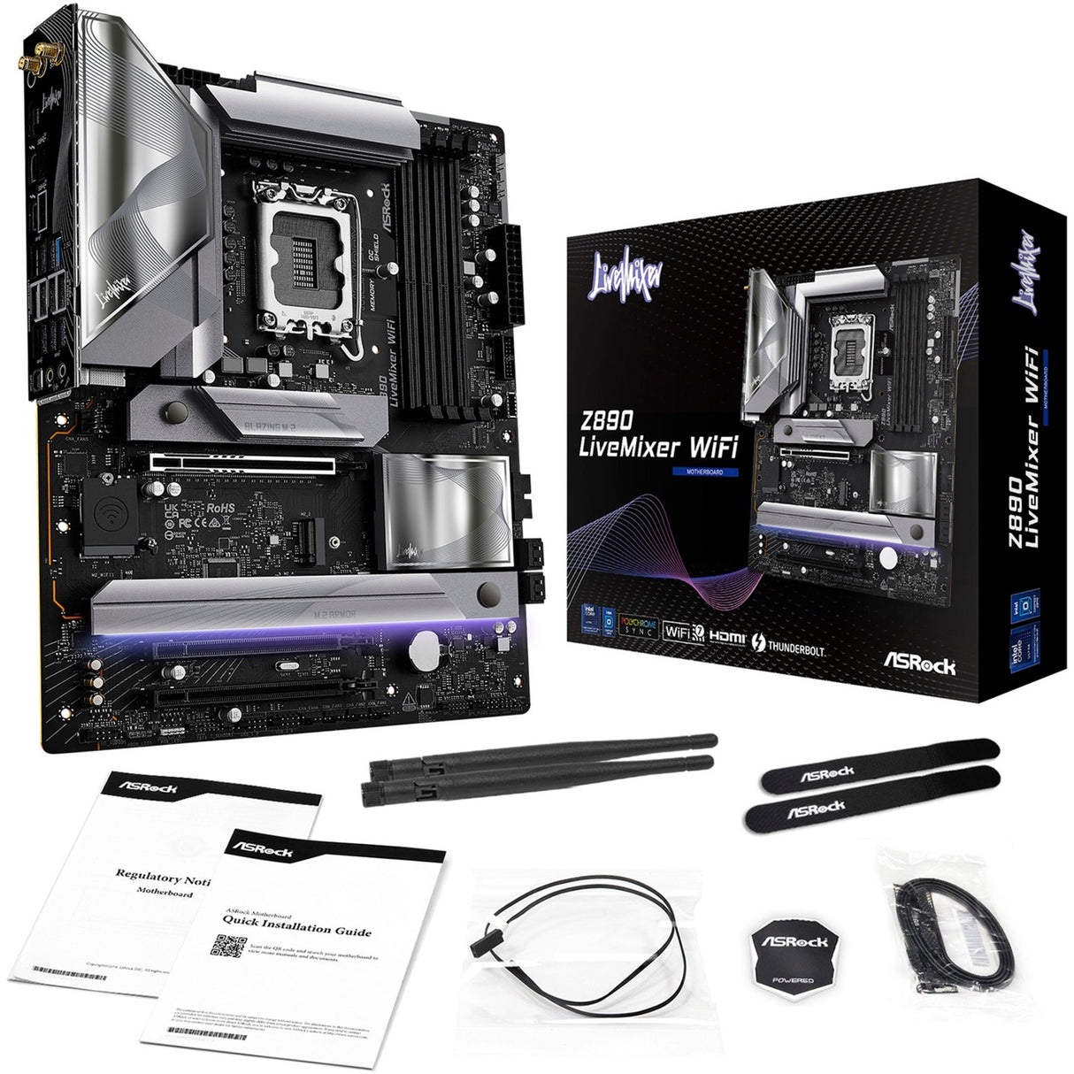 Asrock Z890 Live Mixer WiFi Socket 1851 bundkort (sort, RAID, 2,5 GB-LAN, Wi-Fi 7, BT, lyd, ATX)