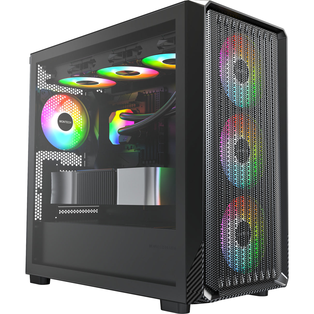 Montech x5m midi tårnhus (sort | 2x USB-A | 1x USB-C | RGB | hærdet glas)