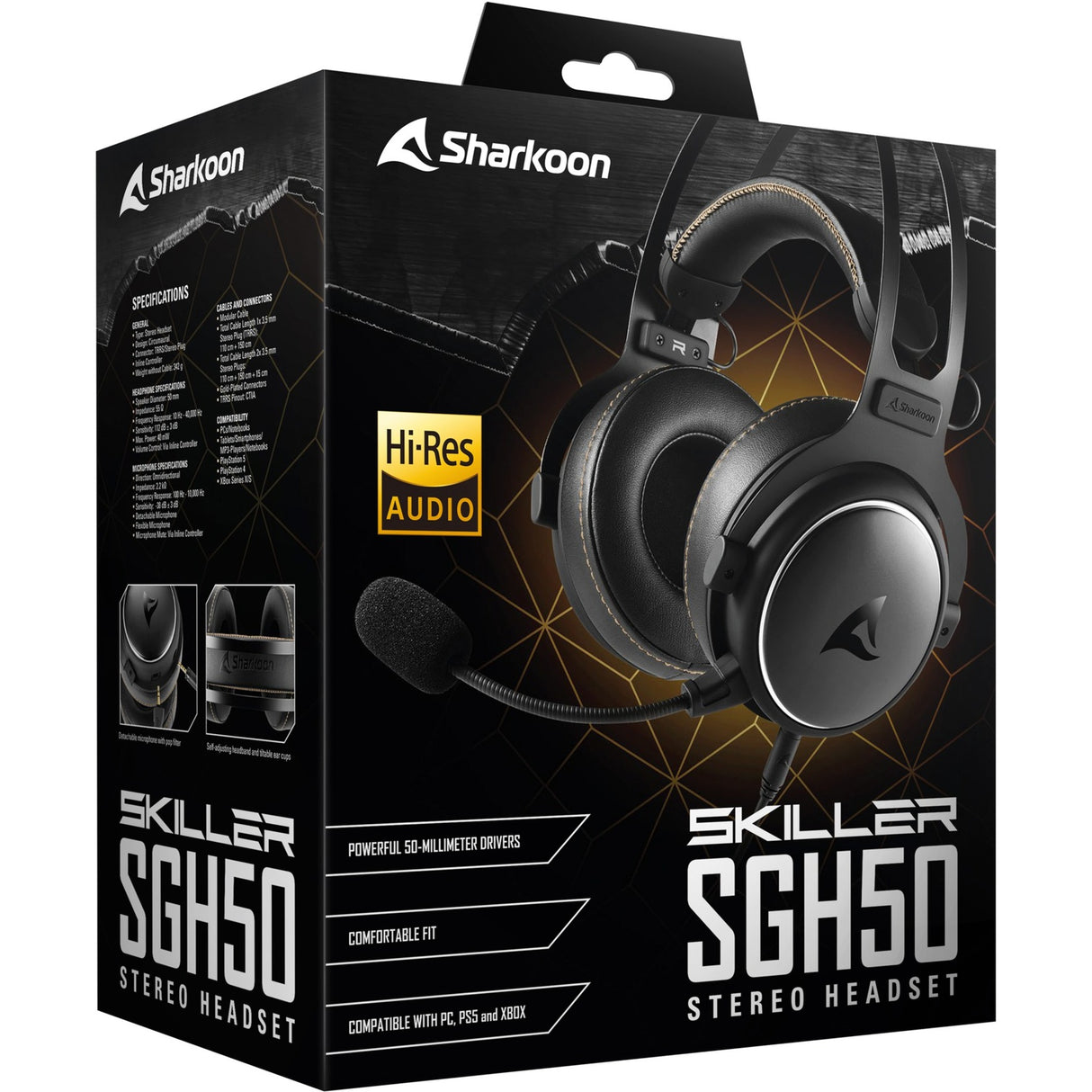 Sharkoon skiller sgh50 over-ear gaming headset (sort, pc, Playstation 4, Playstation 5, Xbox Series S|x)