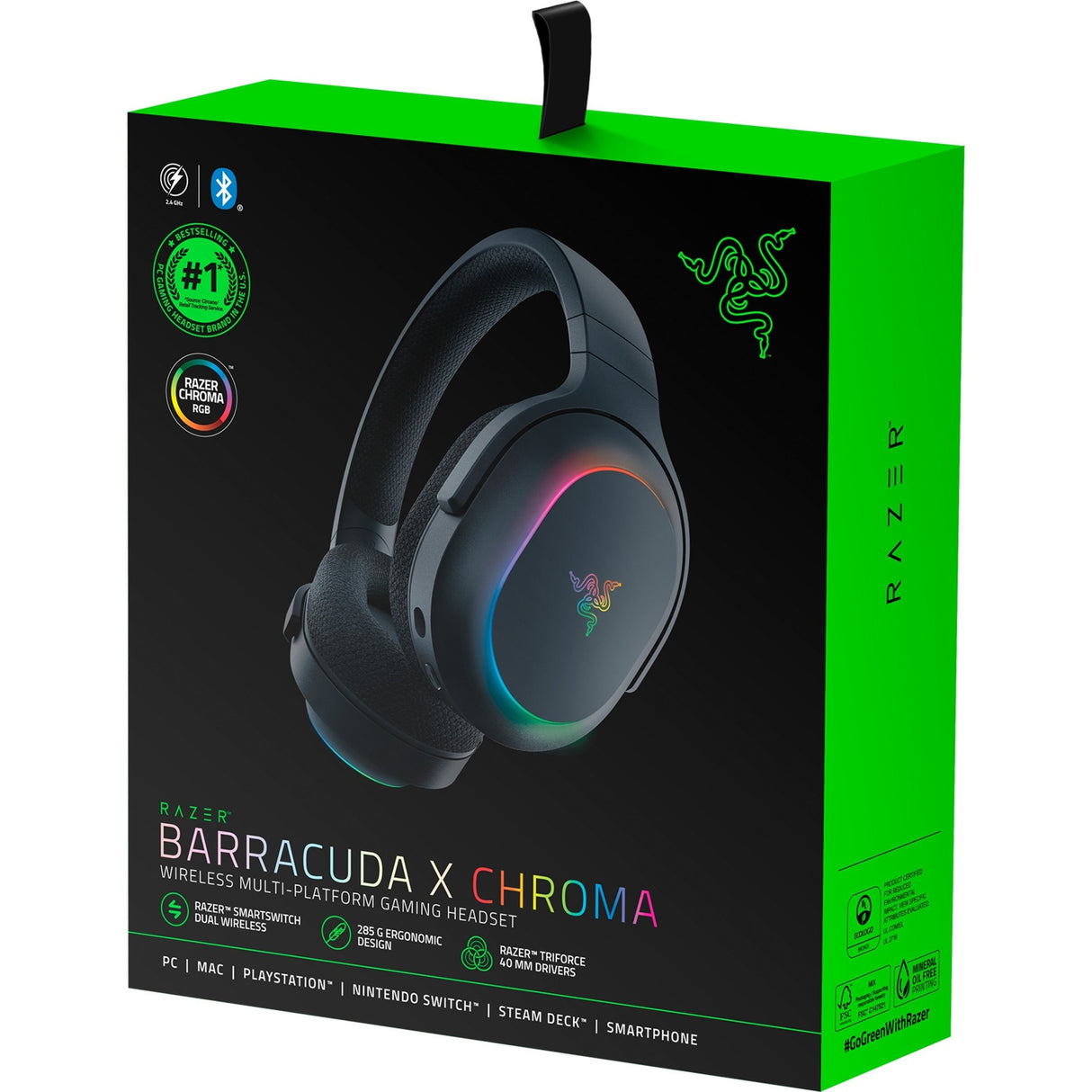 Razer barracuda x chroma over-ear gaming headset (sort, USB dongle, Bluetooth)
