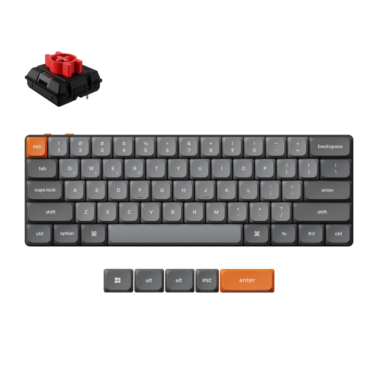 Keychron K9 Max-H1 RGB mekanisk tastatur (sort, amerikansk layout (QWERTY), mælkefarvet rød, 60 %, RGB LED'er, double-shot PBT, hot swap, USB-C | 2,4 GHz | Bluetooth 5.1)