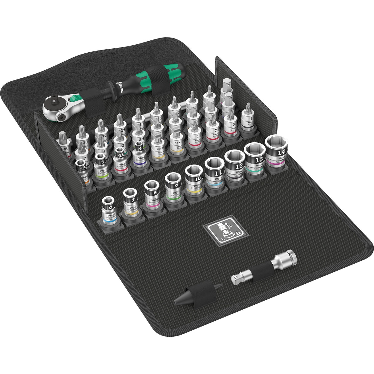 Wera 8100 SA all-in zyklop speed skraldesæt, 42-delt værktøjssæt (sort grøn, 1 4-drev, med holdefunktion, metrisk)