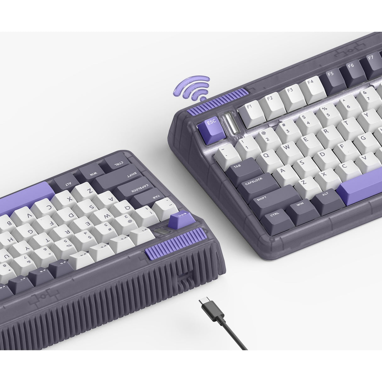 Iqunix og80 lavandin trådløst mekanisk tastatur (lavendel, us-layout (qwerty), cherry mx brown, 80% (tkl), hot-swappable, pbt, 2.4ghz | bluetooth 5.1 | usb-c)