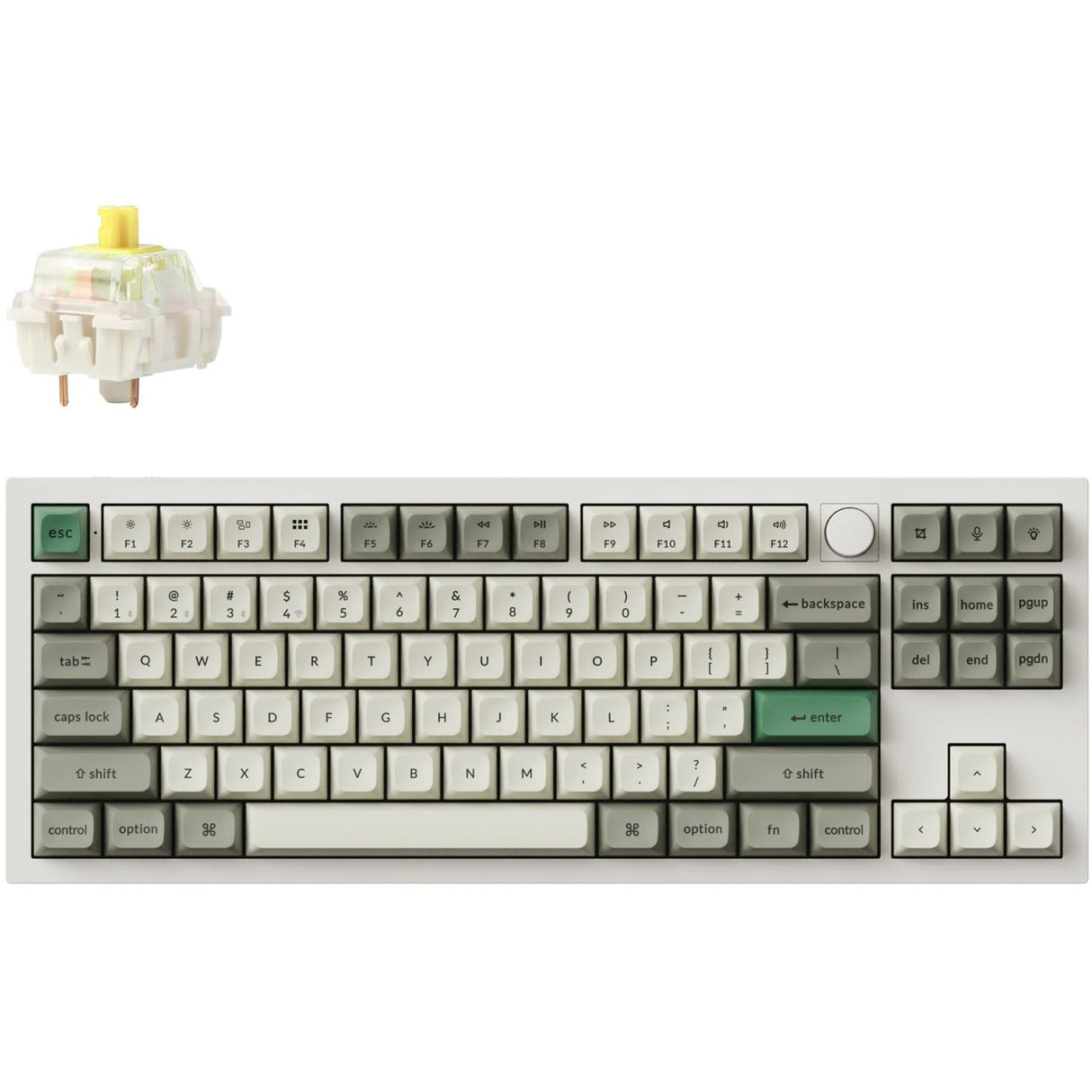 Keychron Q3 Max-P4 RGB mekanisk tastatur (hvidt, amerikansk layout (QWERTY), Gateron Jupiter Banana, 80% (TKL), RGB LED'er, KSA double-shot PBT, hot swap, knap, 2,4GHz | Bluetooth 5.1 | USB-C)