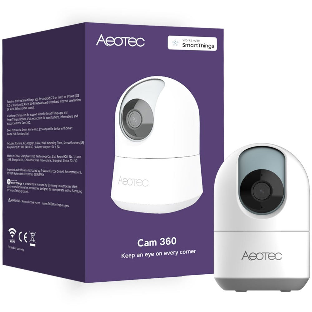 Aeotec cam 360 sikkerhedskamera (hvid)