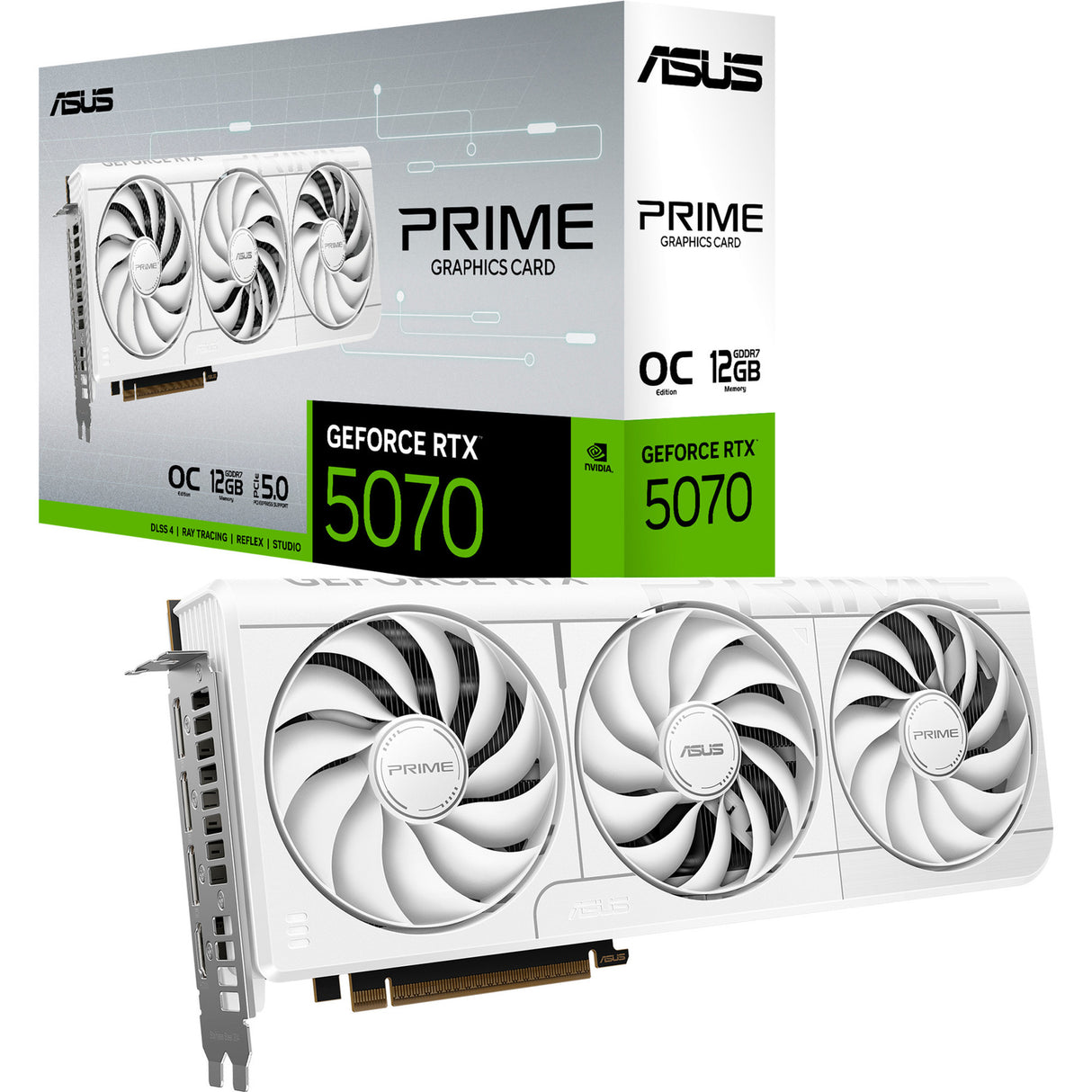Asus Prime GeForce RTX 5070 OC Hvidt grafikkort (hvidt, 3x Display Port, 2x HDMI, DLSS 4)