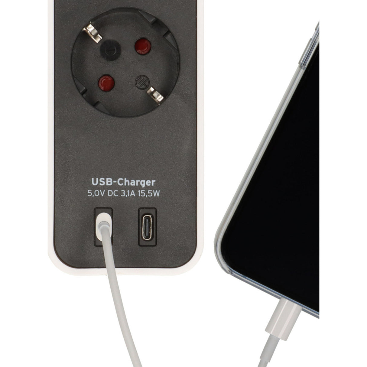 Brennerstuhl ecolor 4-vejs strømskinne med 2 USB-opladningsporte (flere strømskinne USB-C med switch og 1,5 m kabel)
