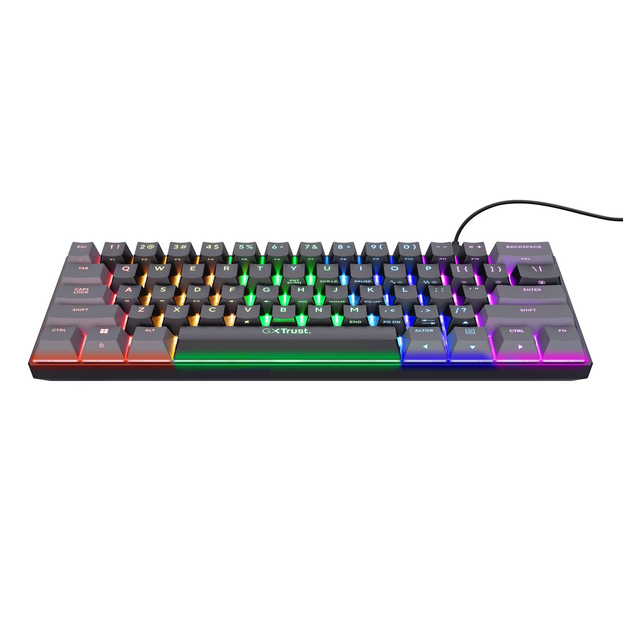 Trust GXT 867 Acira 60 % mini-mekanisk gaming-tastatur (sort, amerikansk layout (QWERTY), Outemu Red, 60 %, RGB)