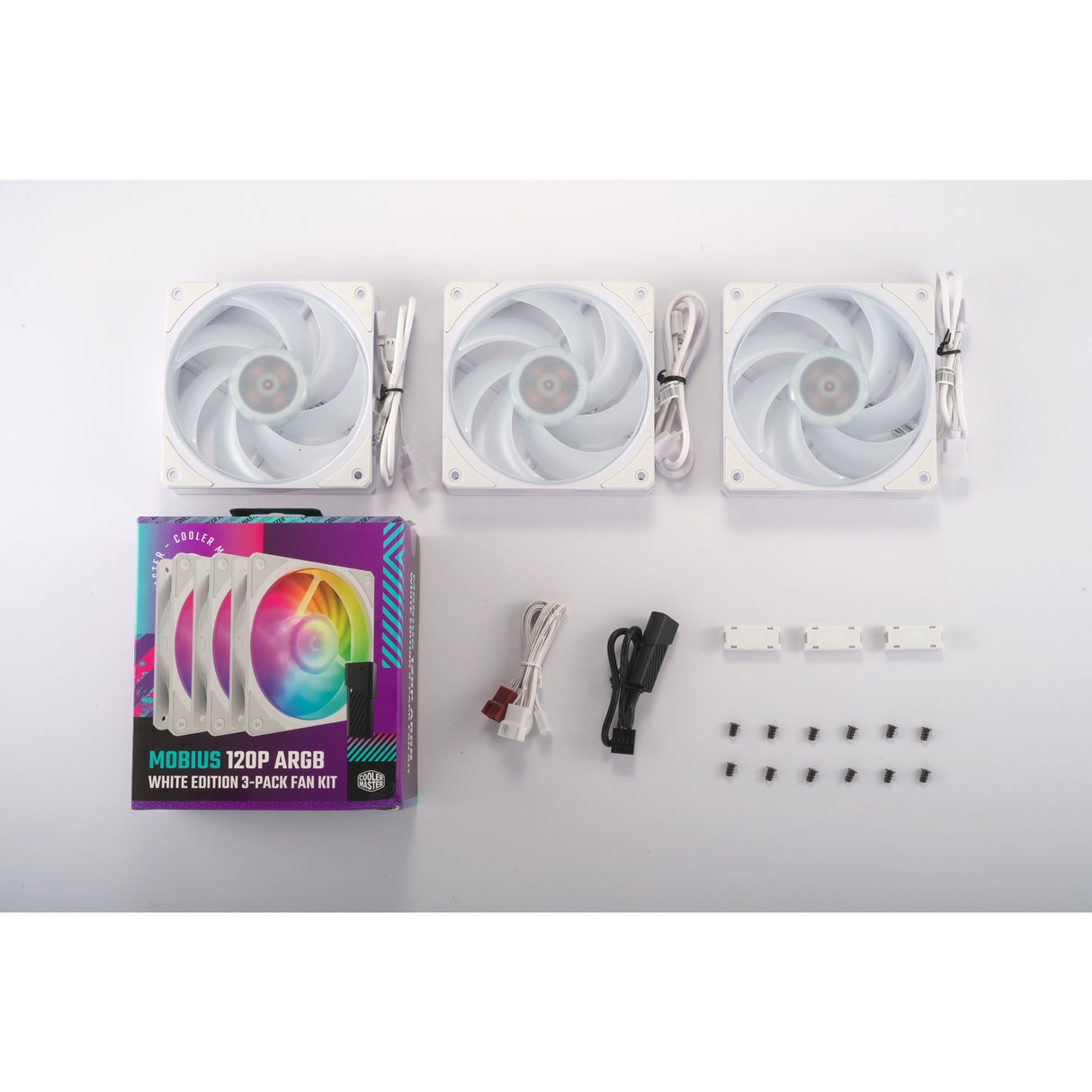 Cooler master mobius 120p argb 120x120x25 kabinetventilatorer (hvide, 3 stykker, 120 x 120 x 25 mm, pwm)