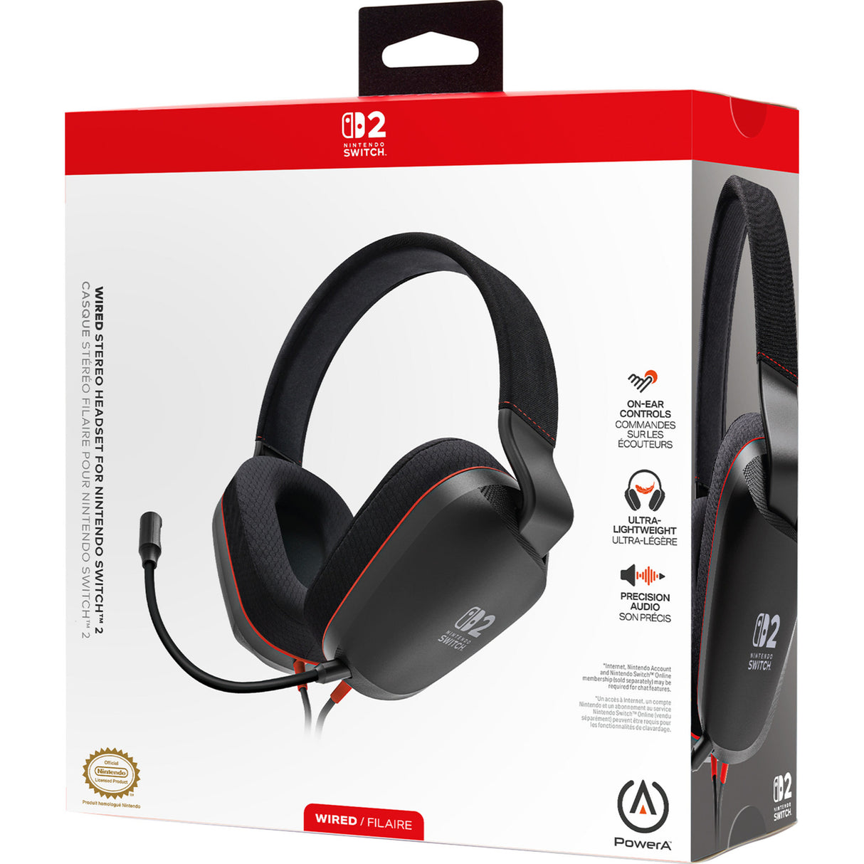 Powera kablet stereoheadset til Nintendo Switch 2 over-ear gaming headset (sort rød, Nintendo Switch 2, Nintendo Switch – OLED-model, Nintendo Switch, Nintendo Switch Lite)