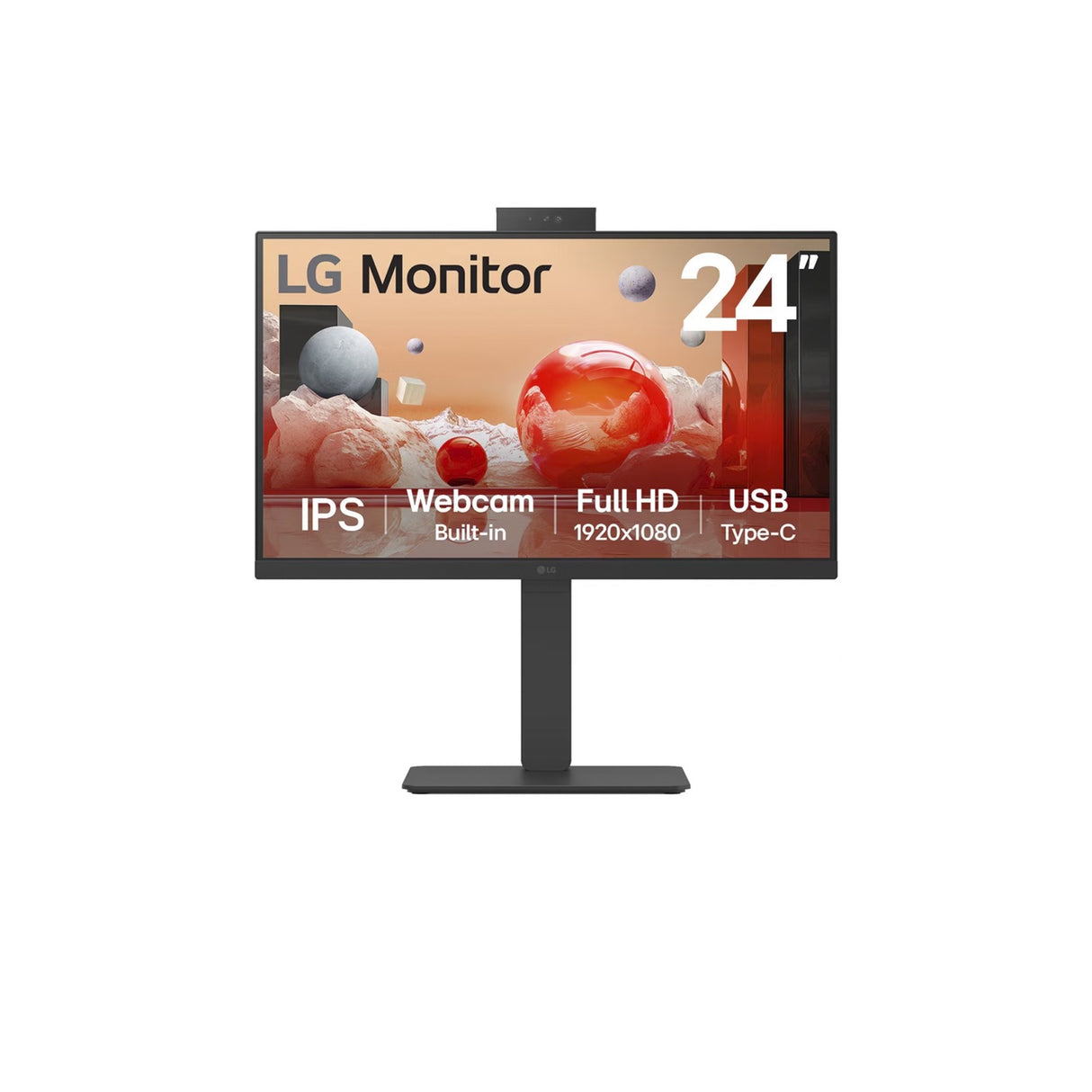 24ba850 23.8 skærm (sort, HDMI, skærmport, lyd, LAN, USB-C, webcam)