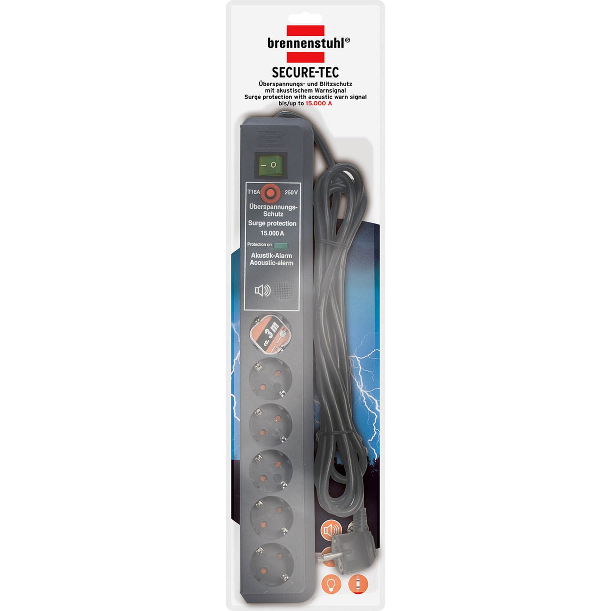 Brennerstuhl secure-tec 19500a +overspændingsbeskyttelse 6x fatning (antracit, 1159540376, til 6 stik)