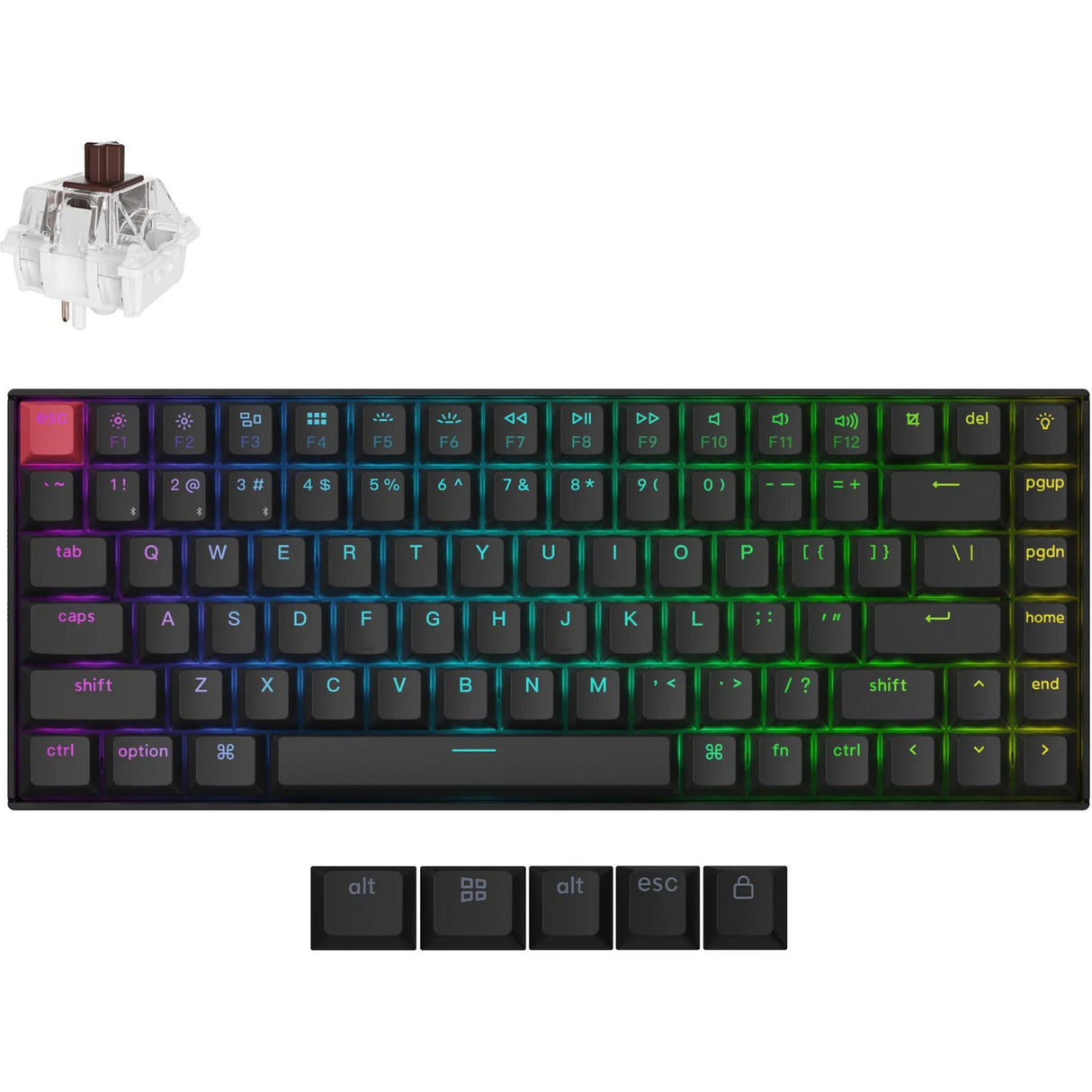 Keychron K2 QMK-H3 RGB mekanisk tastatur (sort, amerikansk layout (QWERTY), super brun, 75%, RGB LED'er, cherry double-shot PBT, hot swap, Bluetooth 5.2 | USB-C)
