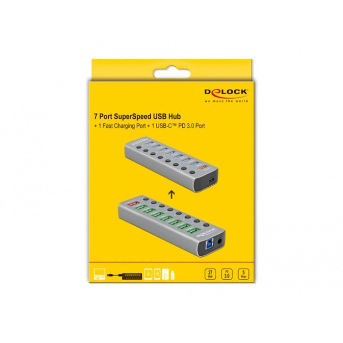 Delock USB 3.2 gen 1 hub med 7 porte USB hub (grå)