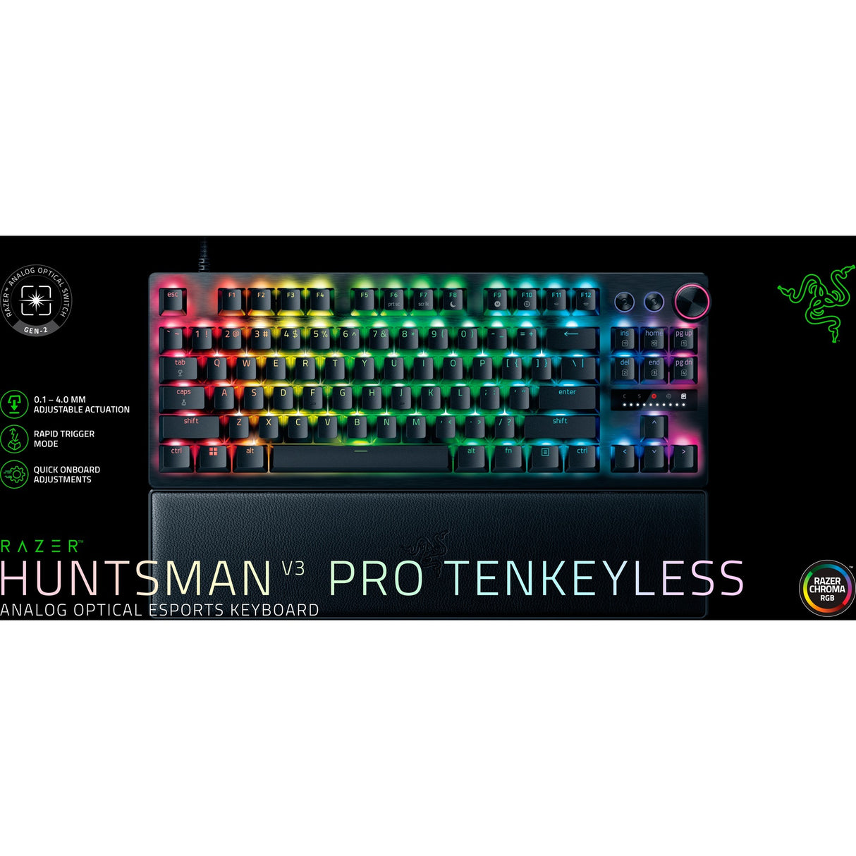 Razer Huntsman V3 Pro TKL RGB mekanisk gaming-tastatur (sort, amerikansk layout (QWERTY), analog optisk gen 2, 80 % (TKL), double-shot PBT)