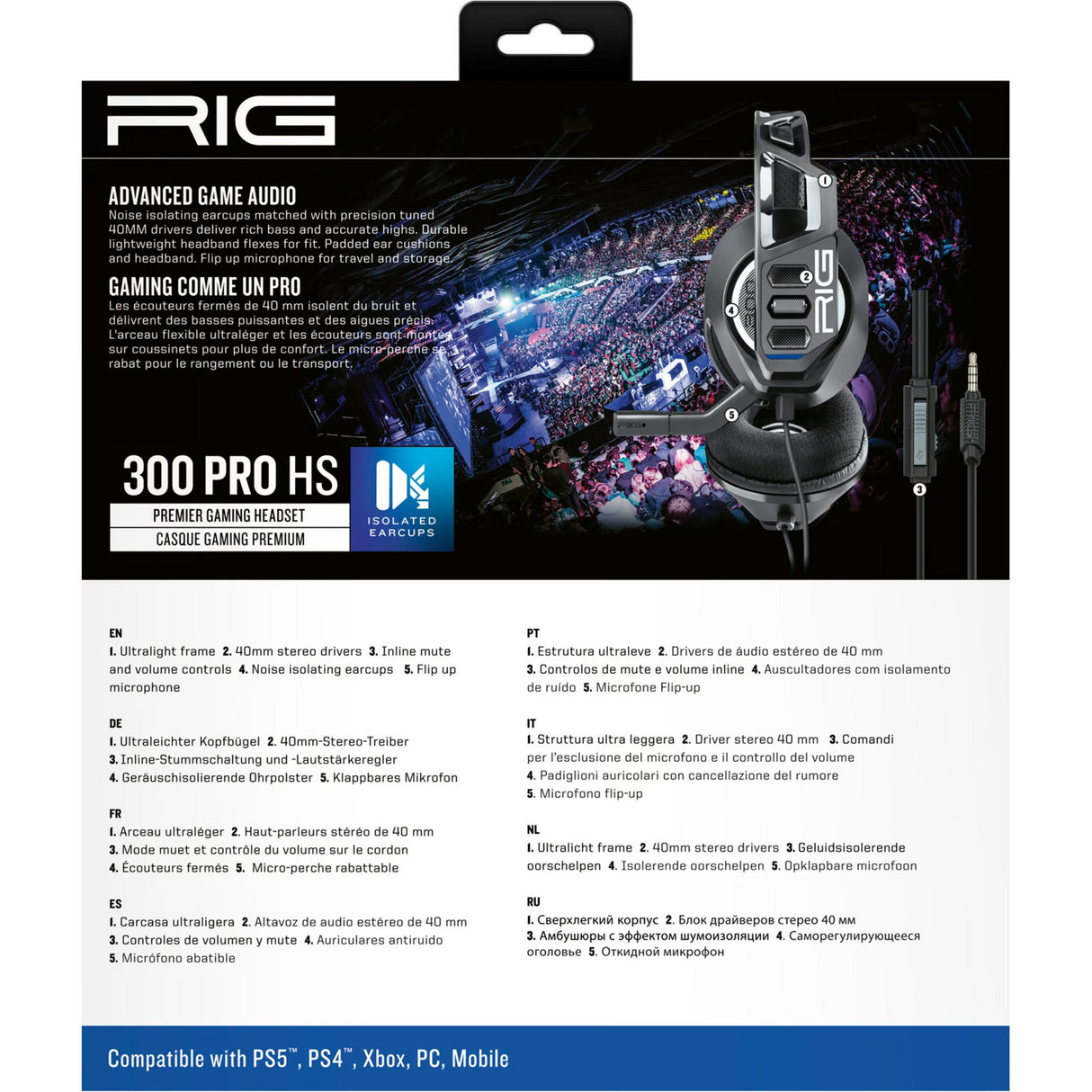 Nacon rig 300 pro hs over-ear gaming headset (sort, playstation 4, playstation 5, xbox, nintendo switch, pc)