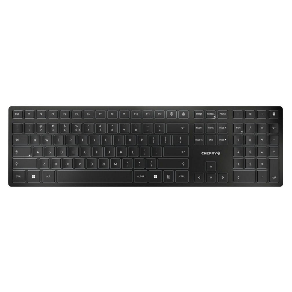 Cherry KW 9100 smart tastatur (sort, EU-layout (QWERTY), saksekontakter, 100 %, ABS, USB-C, 2,4 GHz, Bluetooth)