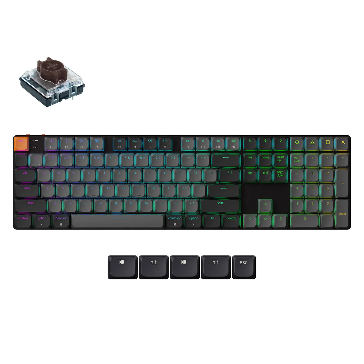 Keychron k5x-h3 mekanisk tastatur (sort, us layout (qwerty), mekanisk brun, 100%, rgb, shine-through abs keycaps, hot swap, bluetooth usb-c)