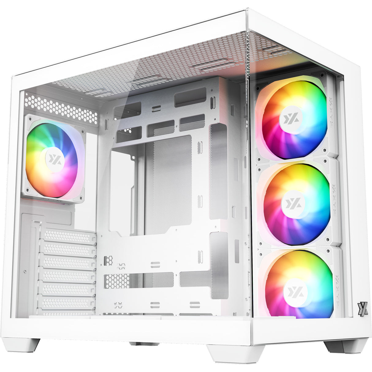 Xyz pc gear tesseract x midi tårnhus (hvid | 2x USB-A | 1x USB-C | hærdet glas)