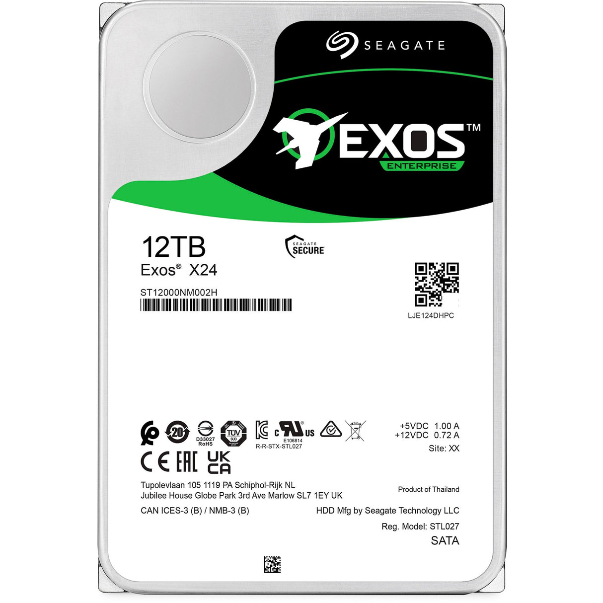 Seagate exos x24 12 tb harddisk (st12000nm002h, sata 600, 24 7)