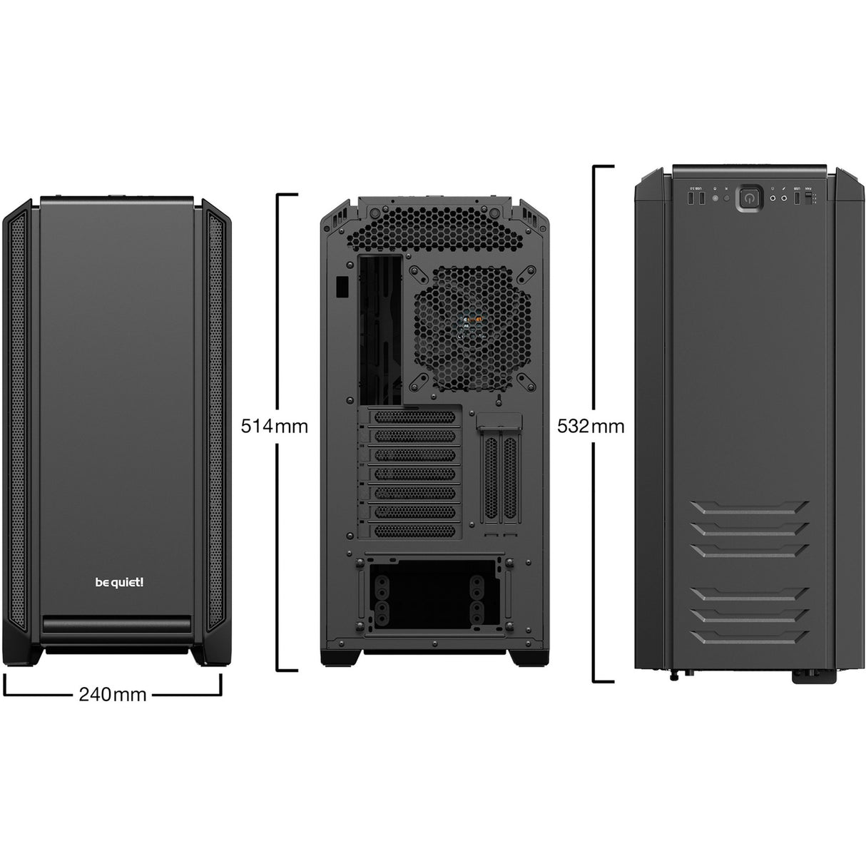 Vær stille! Silent base 601 midi tårnhus (sort | 3x USB-A)