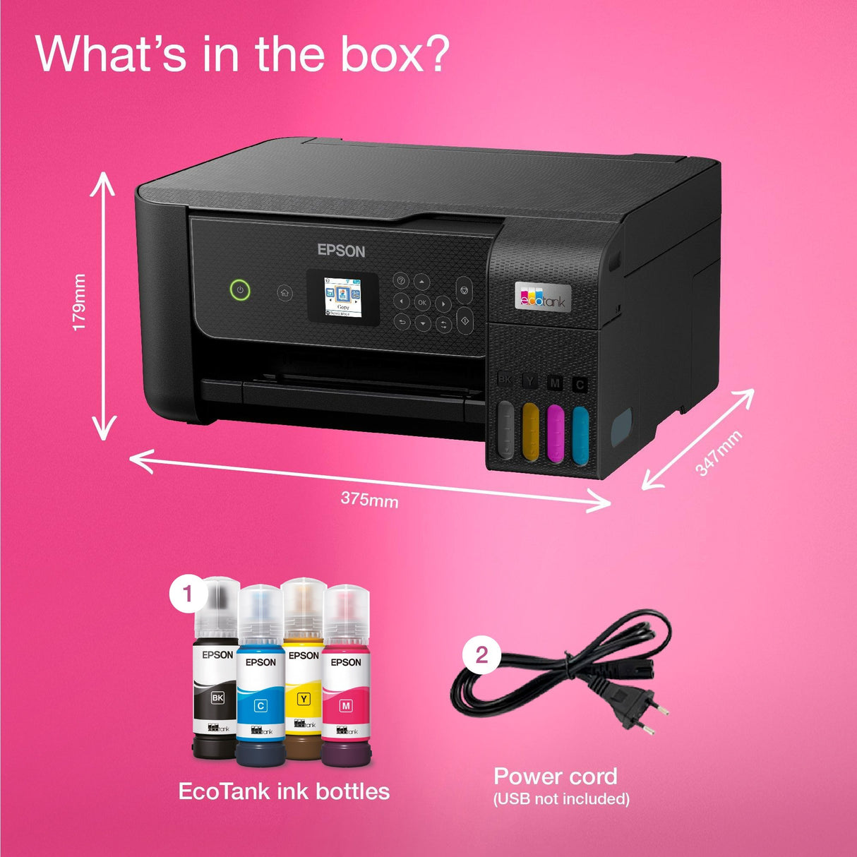 Epson ecotank et-2871 a4 multifunktions wi-fi-printer med blækbeholder alt-i-én inkjetprinter (sort, scan, kopi, wi-fi, inklusive op til 3 års blæk)