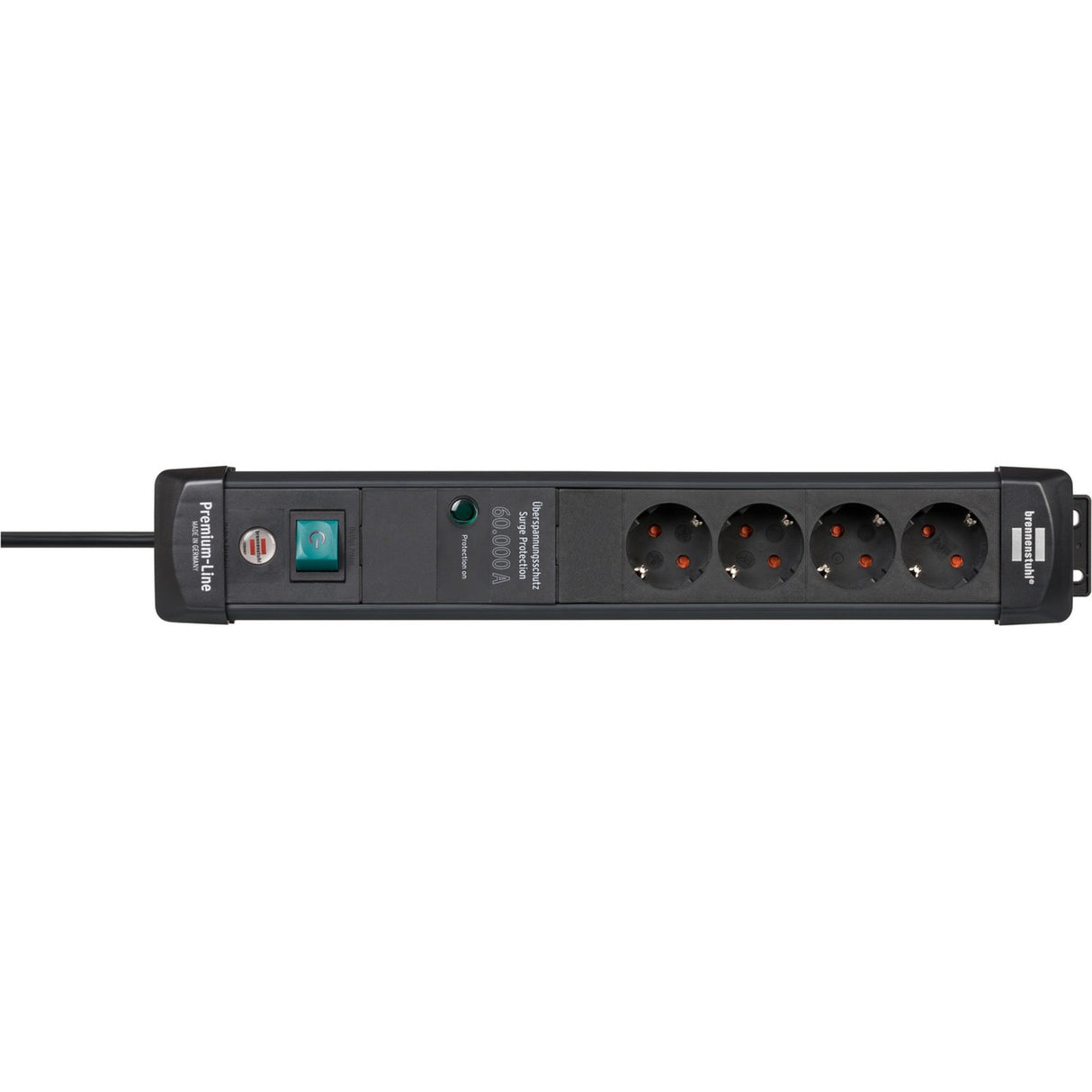 Brennerstuhl premium-line 60.000a strømskinne med overspændingsbeskyttelse 4-vejs sort 1,8m h05vv-f 3g1,5